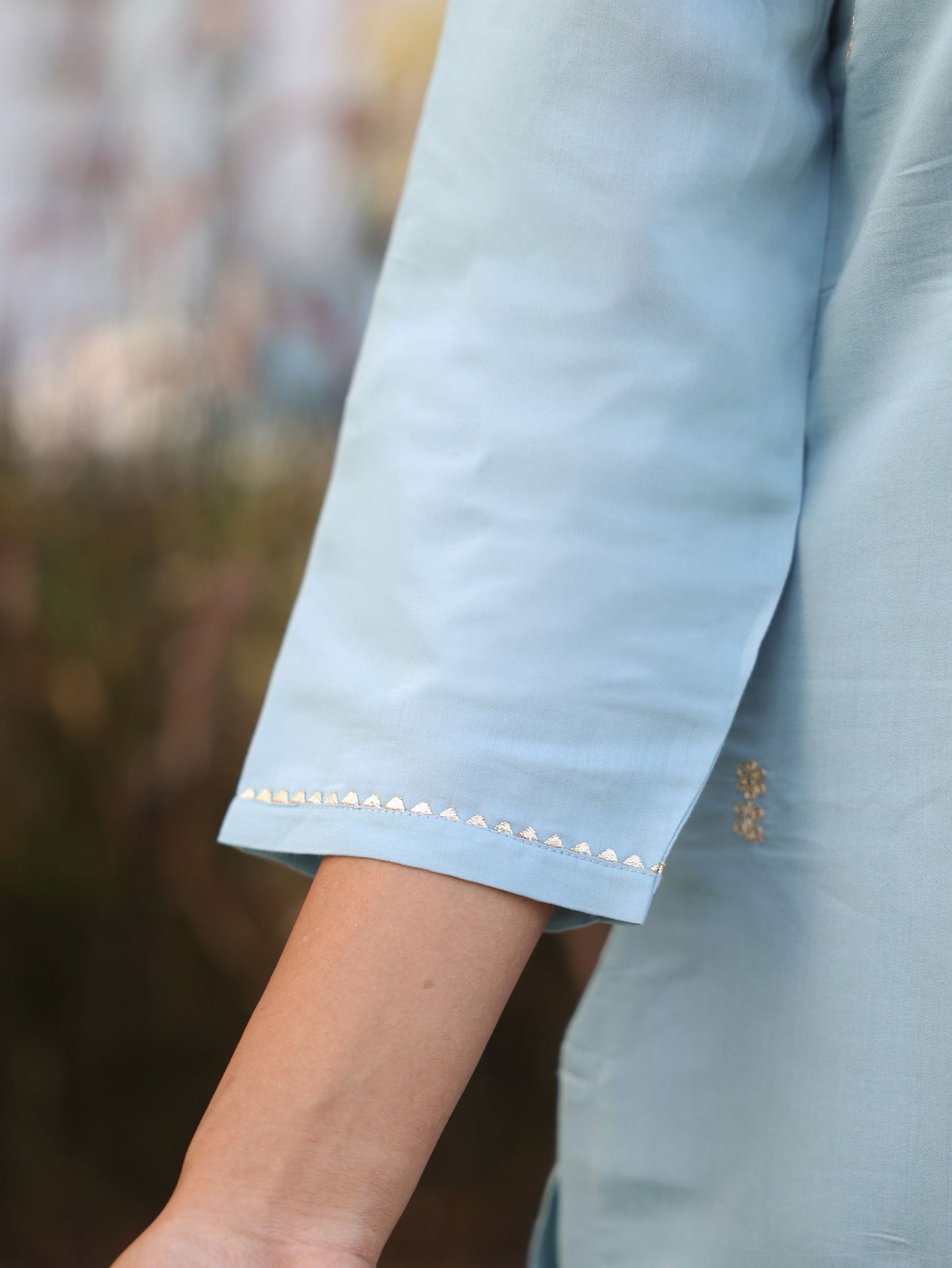 Embroidered Chanderi Solid Straight Blue Kurta
