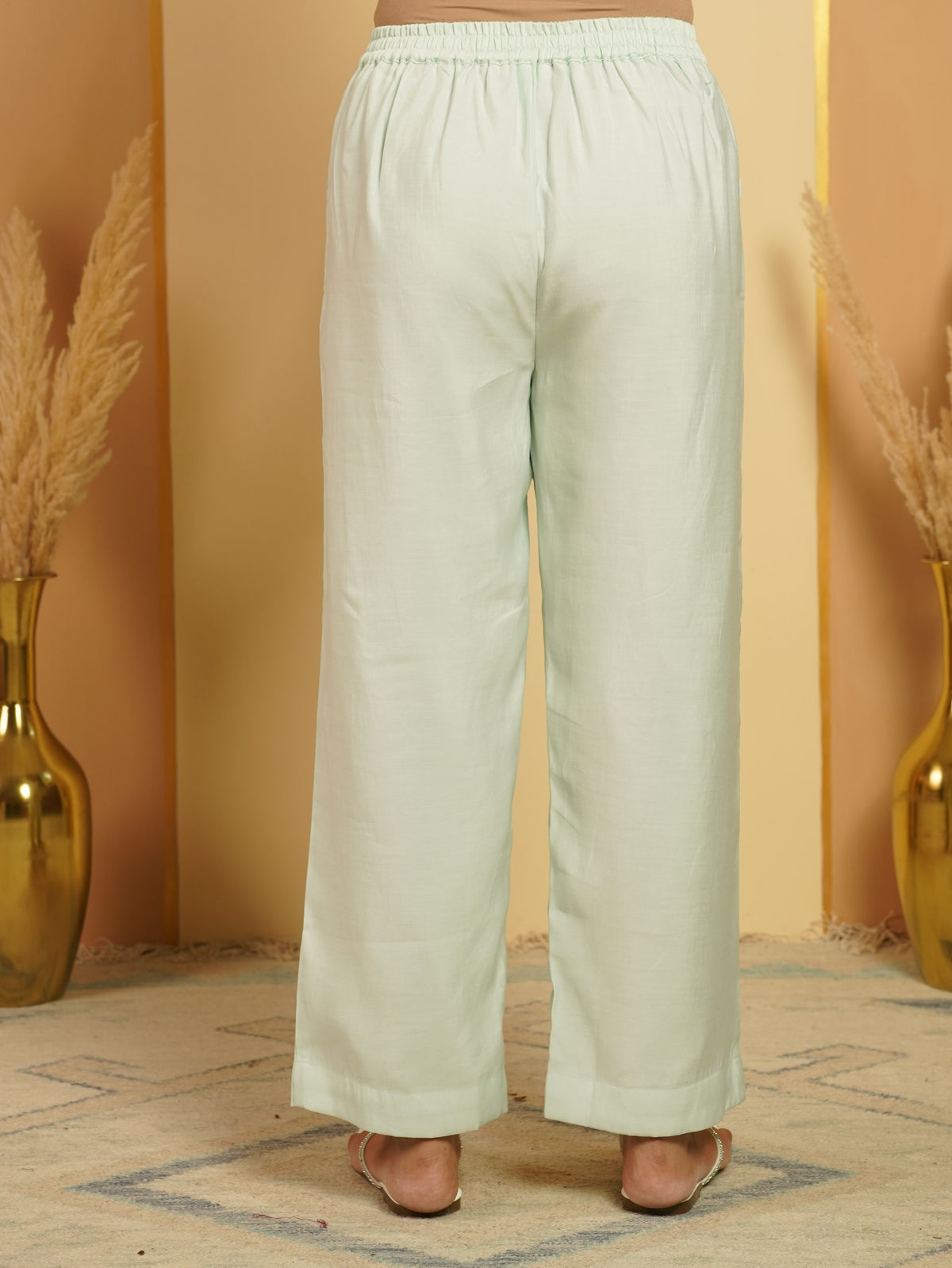 Chanderi Solid Mint Green Straight Trousers