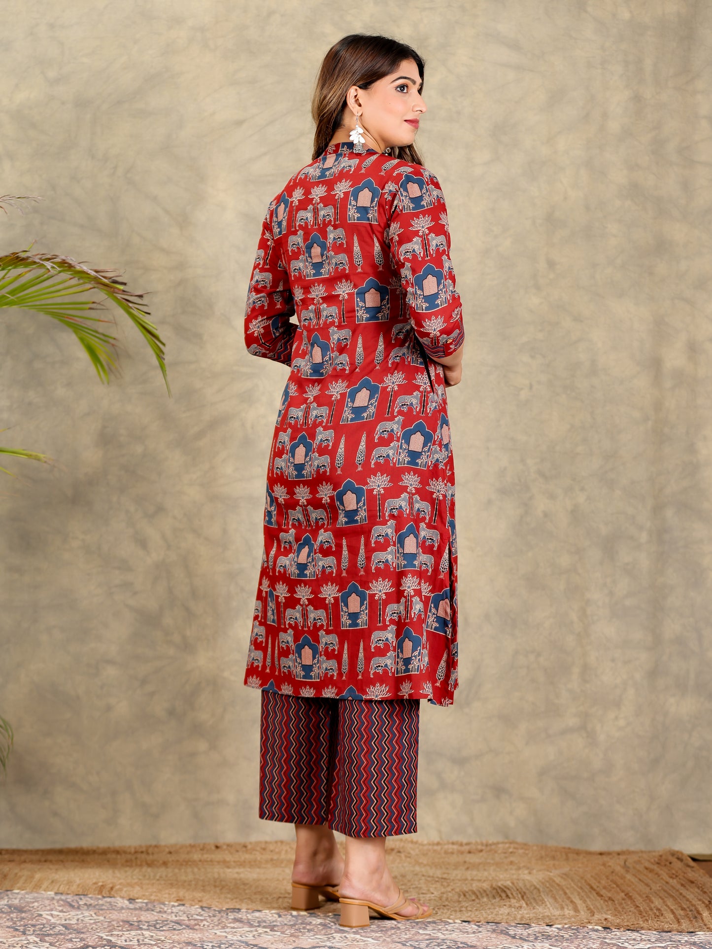 Soft Cotton Block Print A-line Maroon Kurta