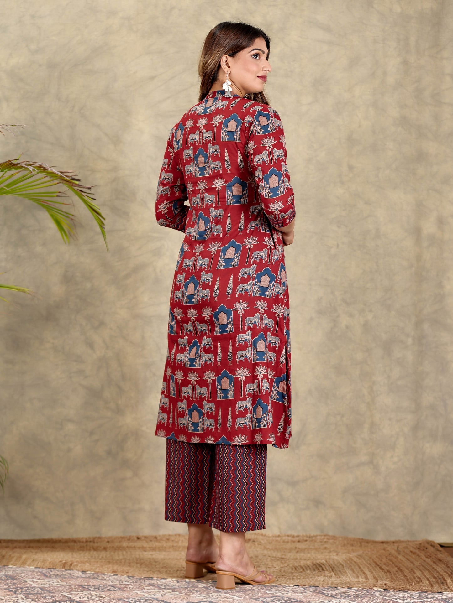 Soft Cotton Block Print A-line Maroon Kurta