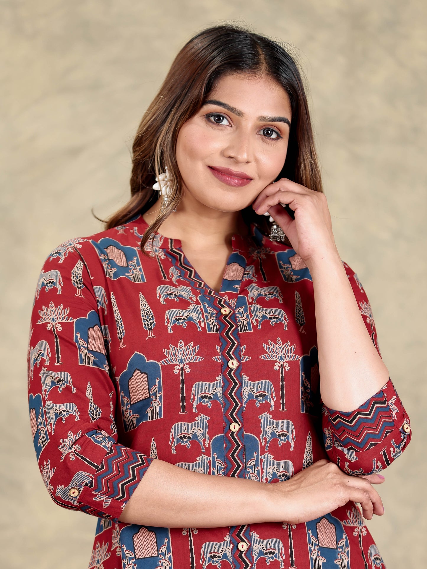 Soft Cotton Block Print A-line Maroon Kurta