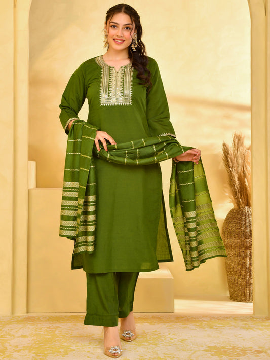 Brocade Solid Green Dupatta