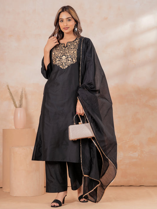 Chanderi Solid Black Dupatta