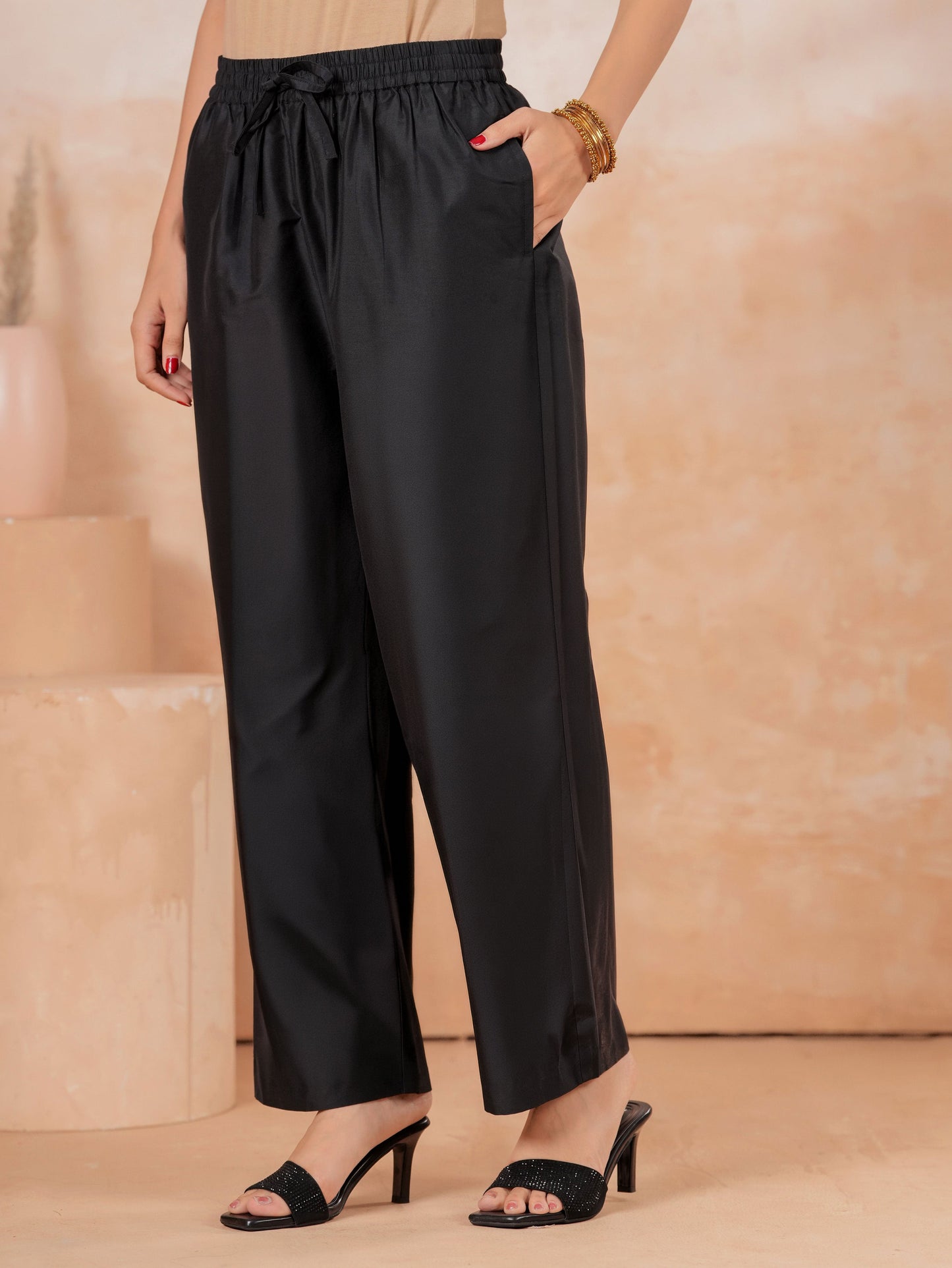 Embroidered PST Solid A-line Black Kurta