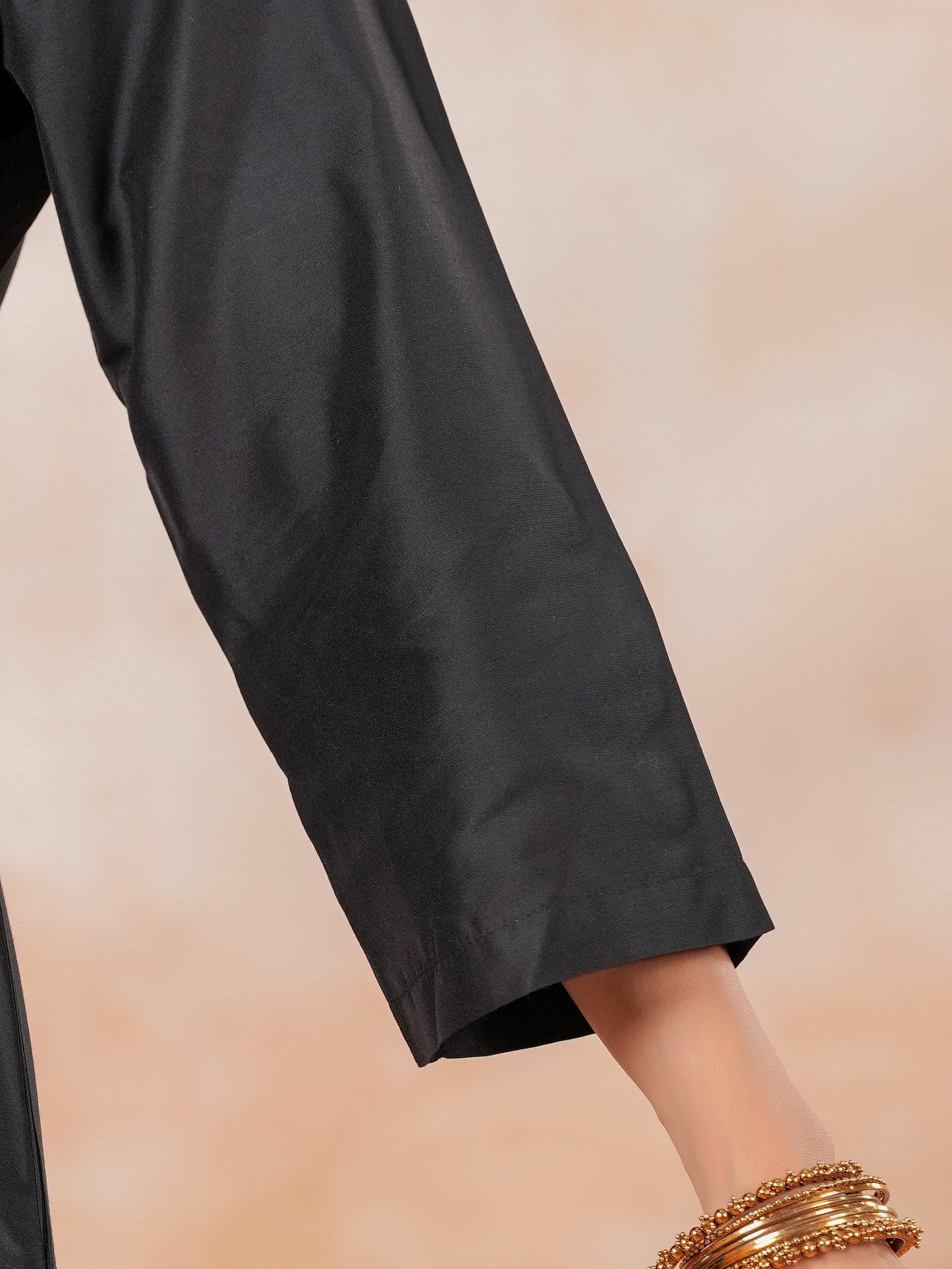 Embroidered Blended Silk Solid A-line Black Kurta