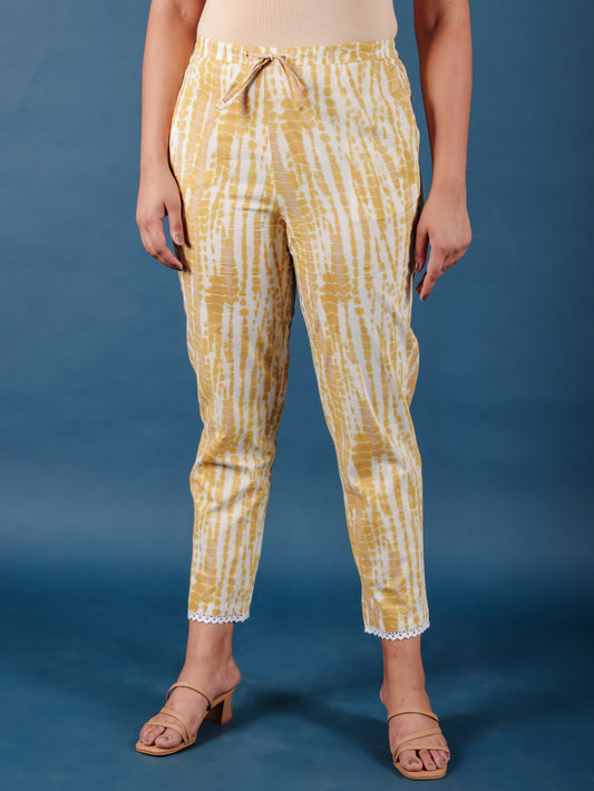Soft Cotton Tie-Dye Yellow Tapered Trousers