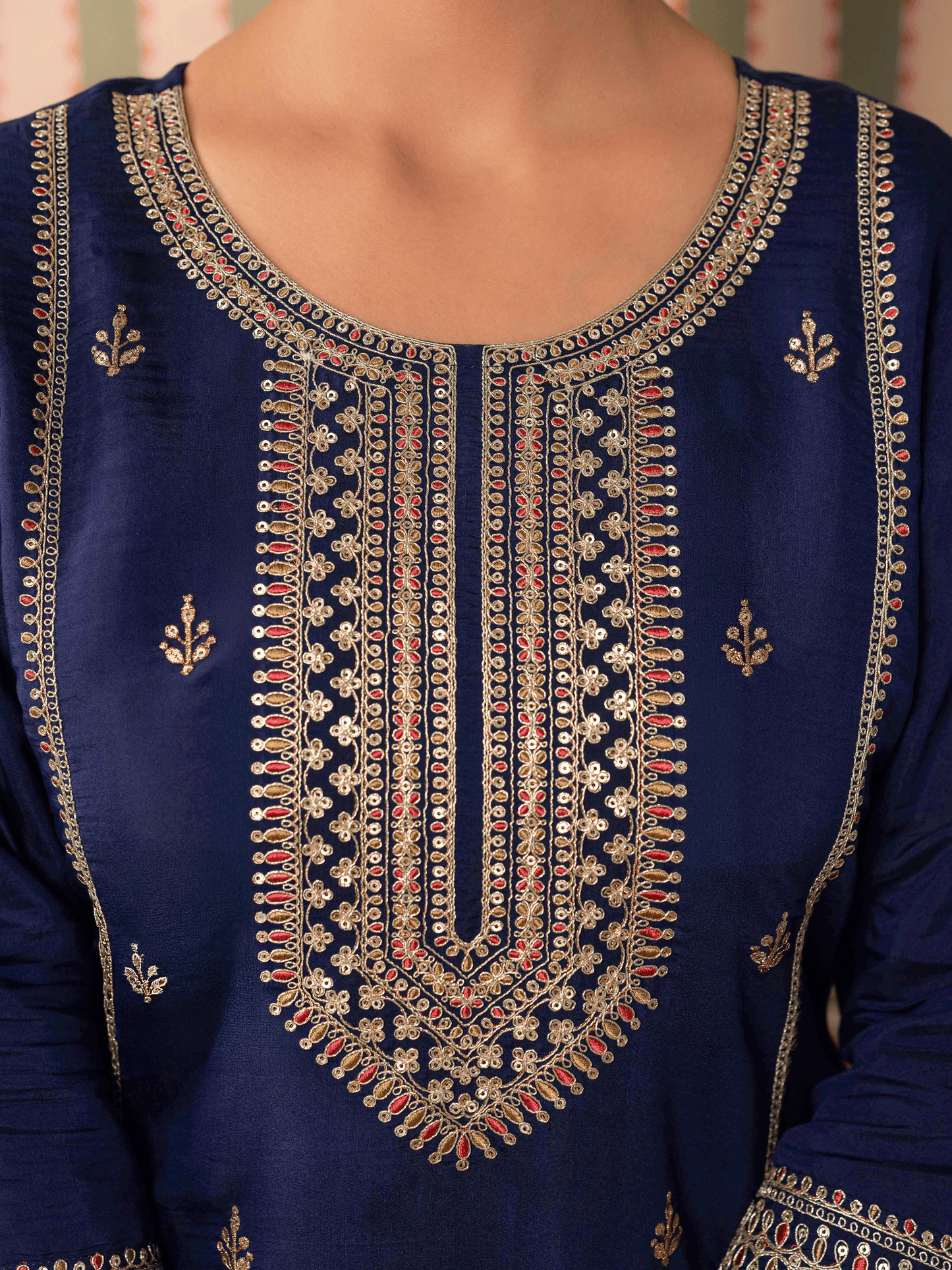 Embroidered Chanderi Solid Straight Violet Kurta