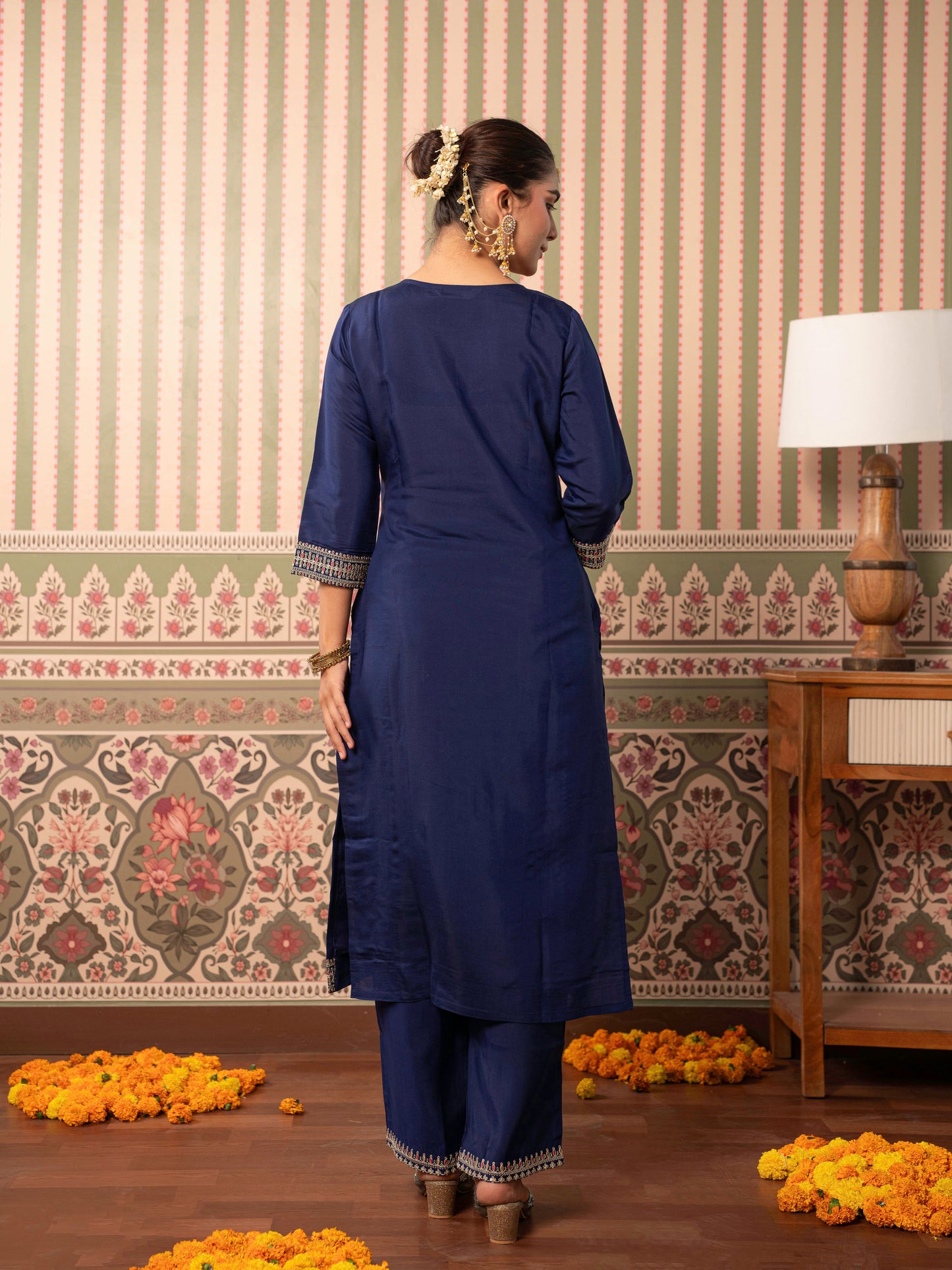 Embroidered Chanderi Solid Straight Violet Kurta