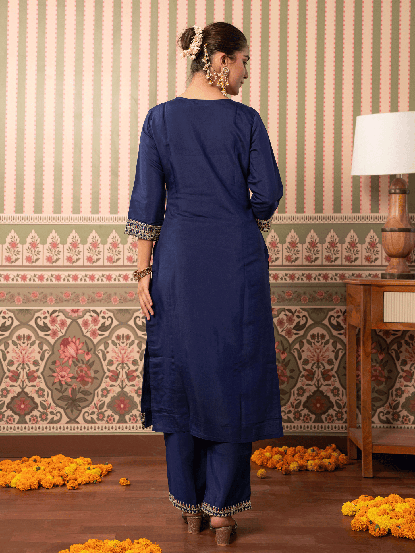Embroidered Chanderi Solid Straight Violet Kurta
