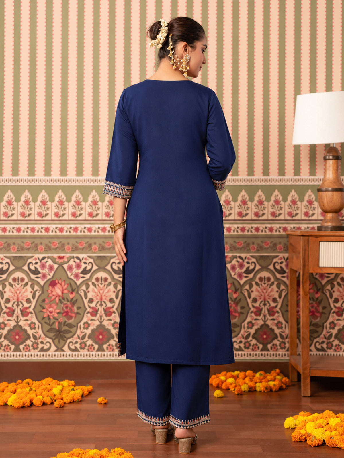 Embroidered Chanderi Solid Straight Violet Kurta