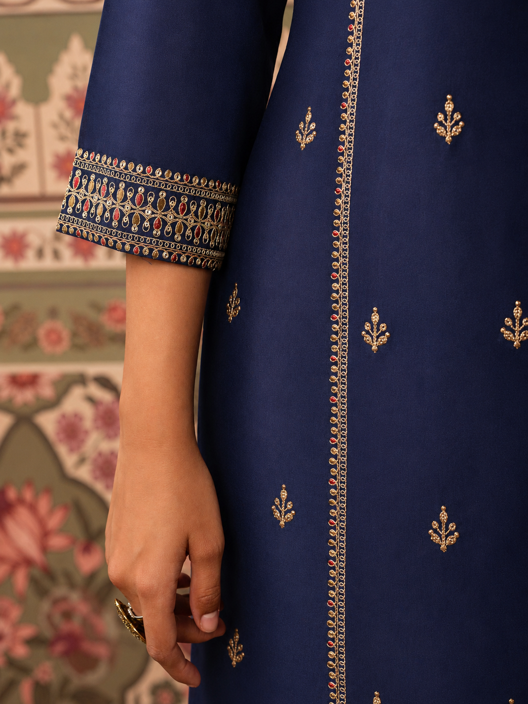 Embroidered Chanderi Solid Straight Violet Kurta