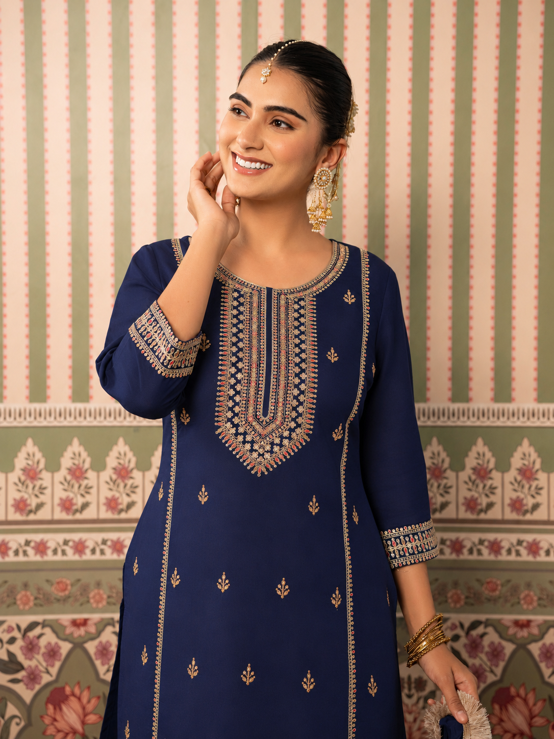 Embroidered Chanderi Solid Straight Violet Kurta