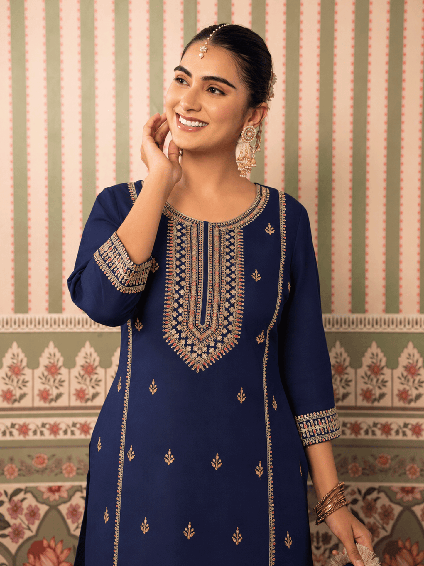 Embroidered Chanderi Solid Straight Violet Kurta