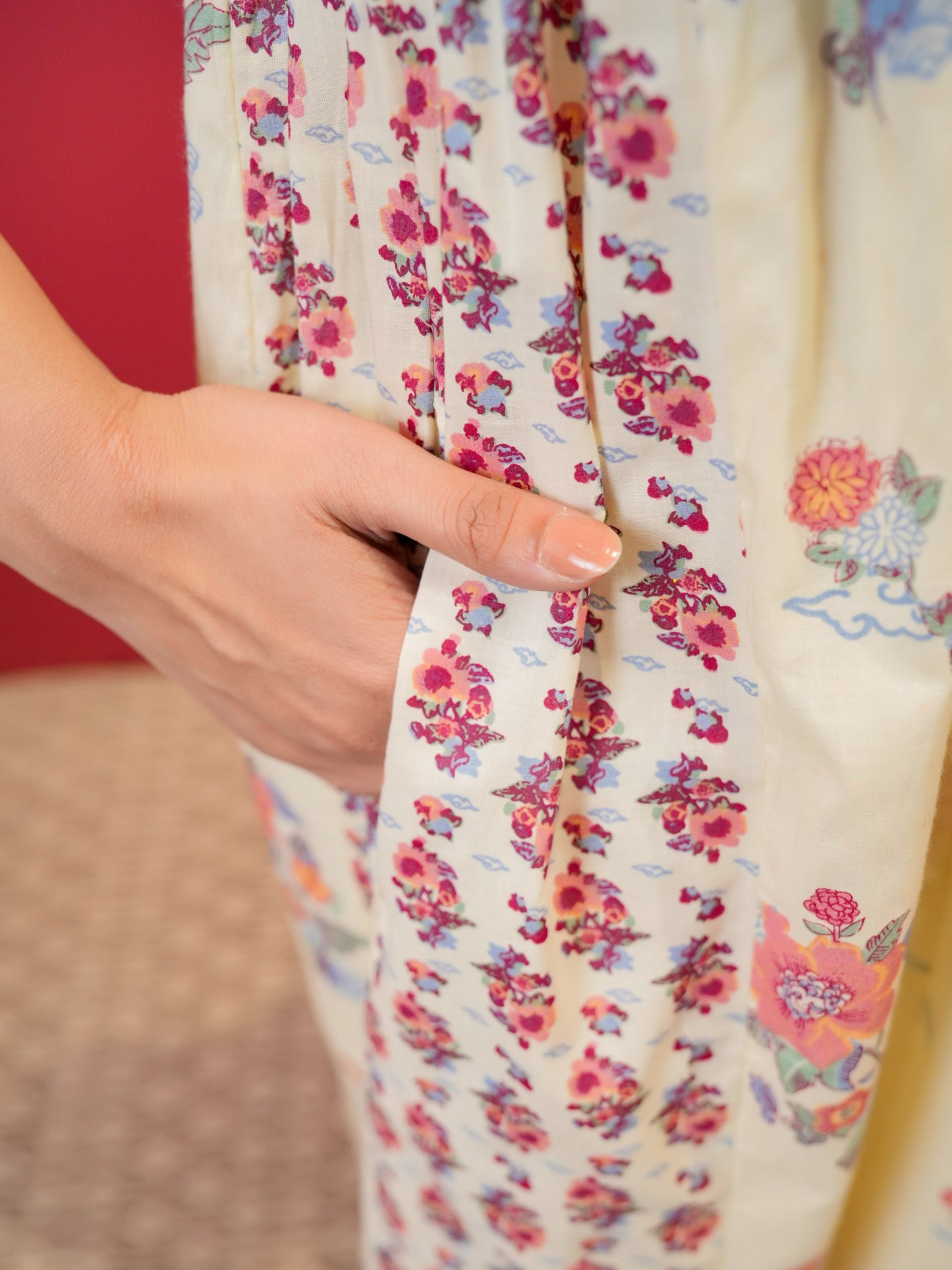 Soft Cotton Floral Flared Off White Kurta