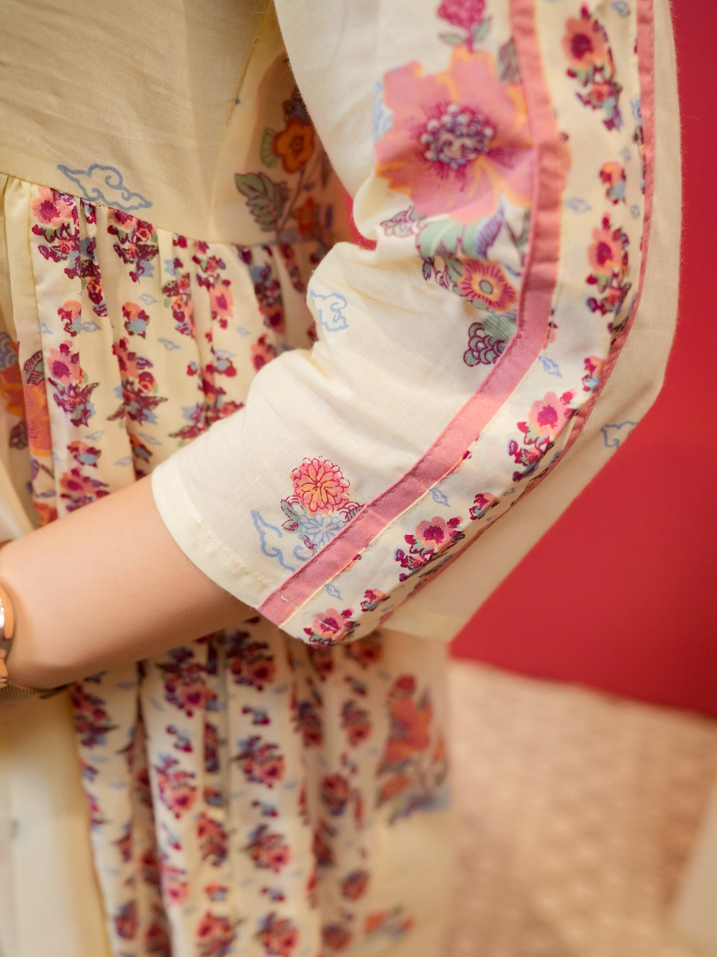 Soft Cotton Floral Flared Off White Kurta