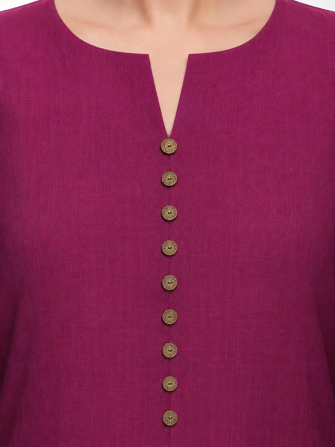 Embroidered Slub cotton Solid Straight Wine Kurta
