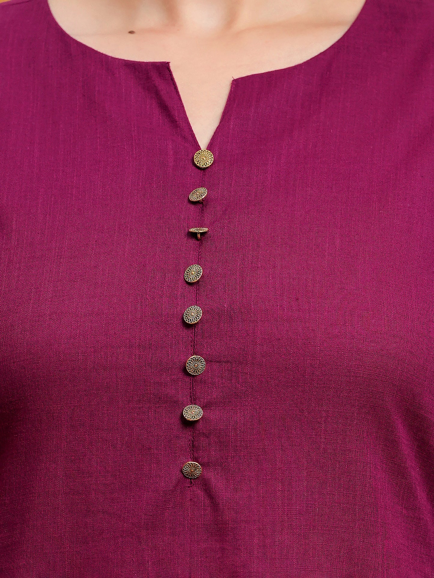 Embroidered Slub cotton Solid Straight Wine Kurta