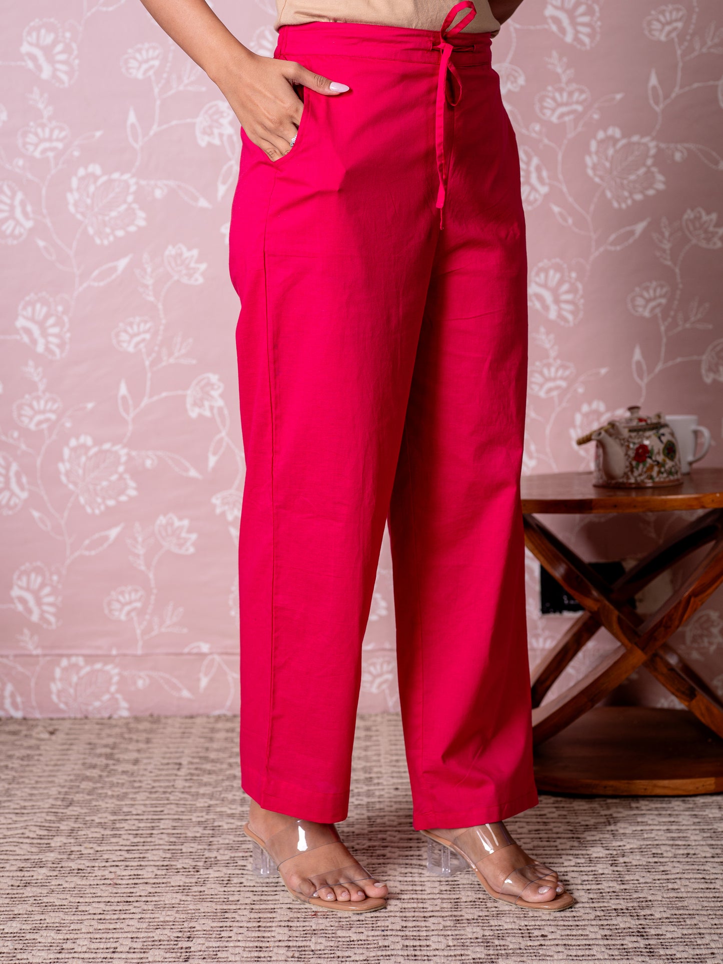 Soft cotton Butti Flared Pink Kurta