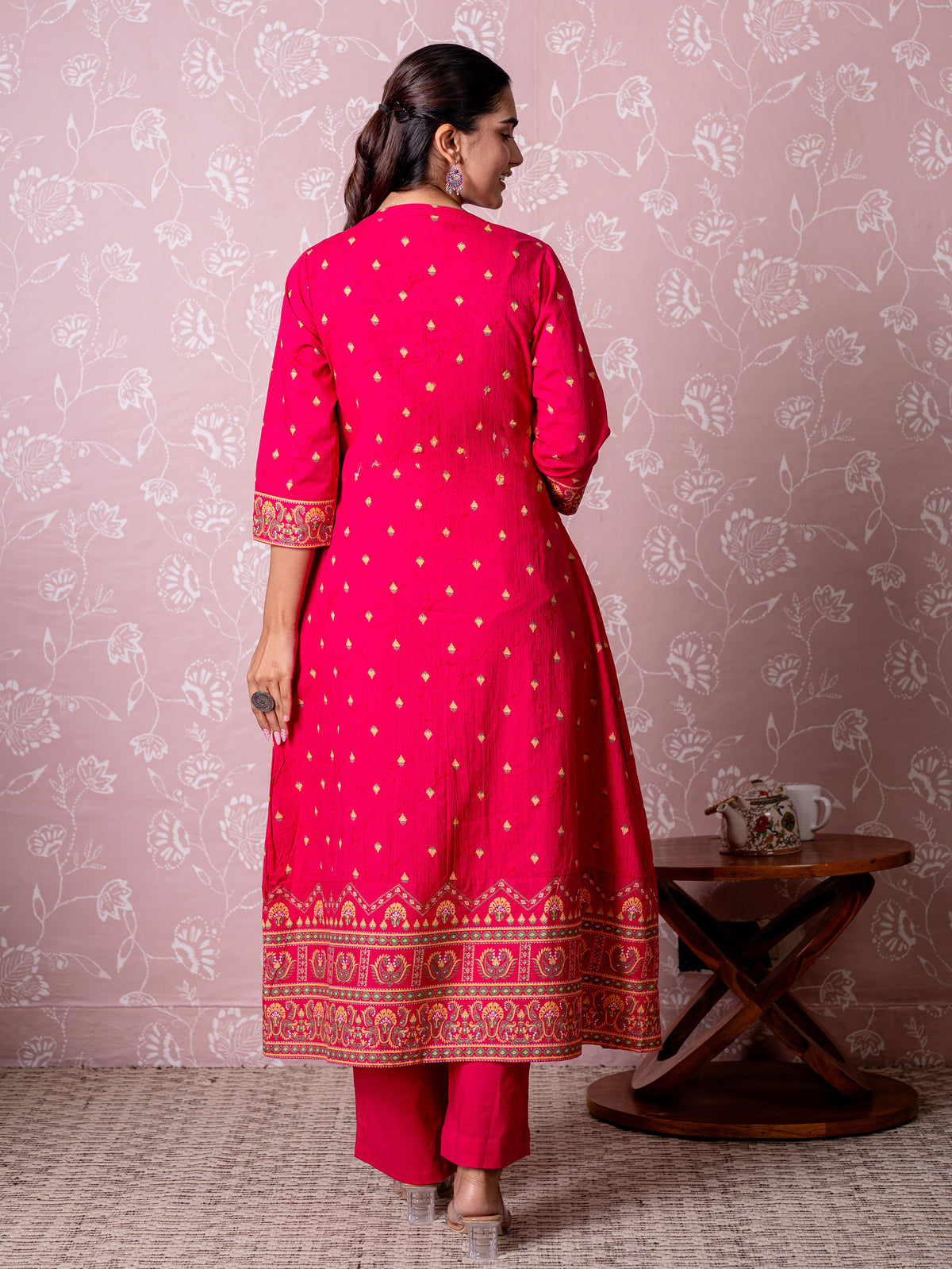 Soft Cotton Butti Flared Pink Kurta