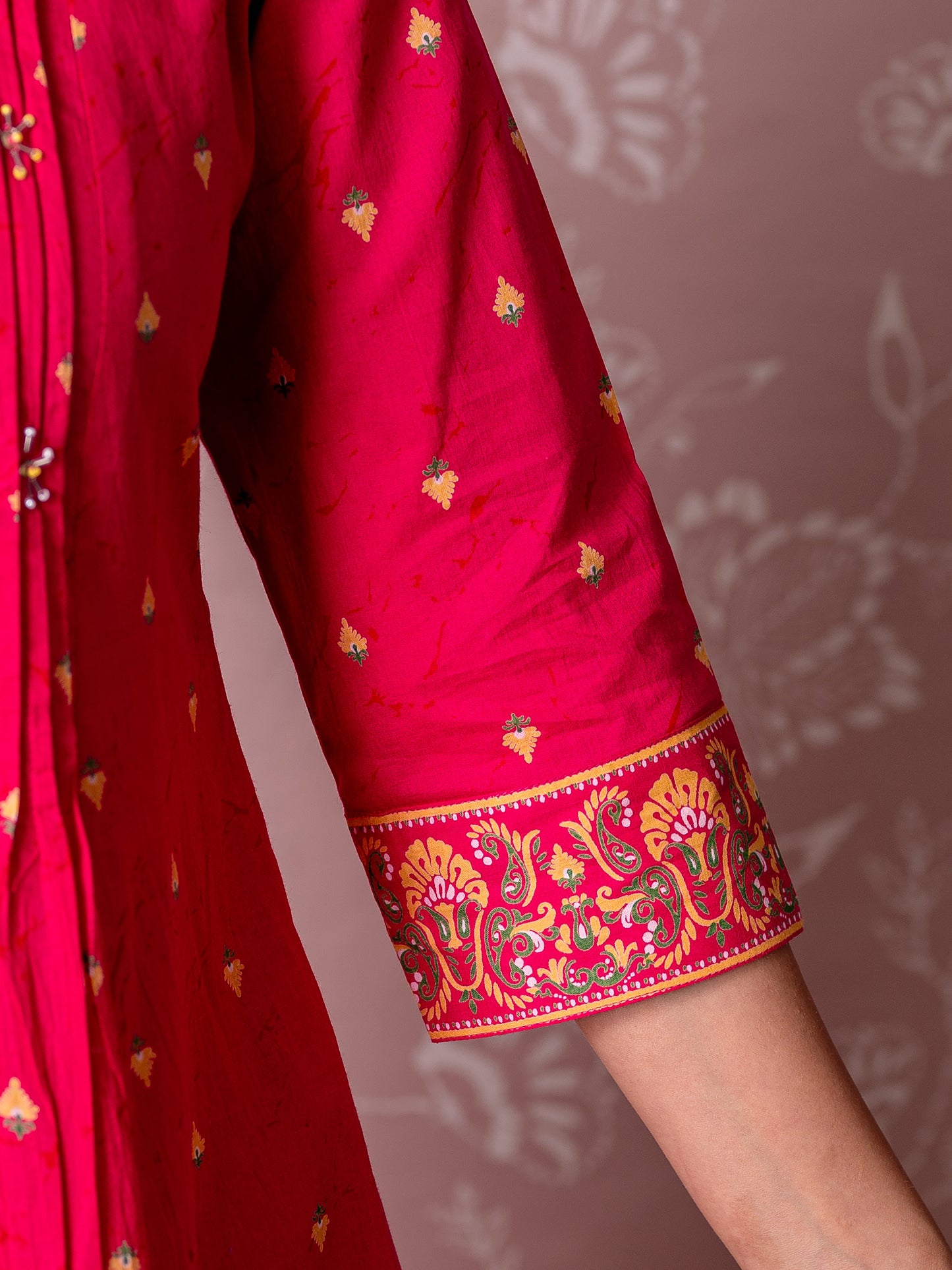 Soft cotton Butti Flared Pink Kurta