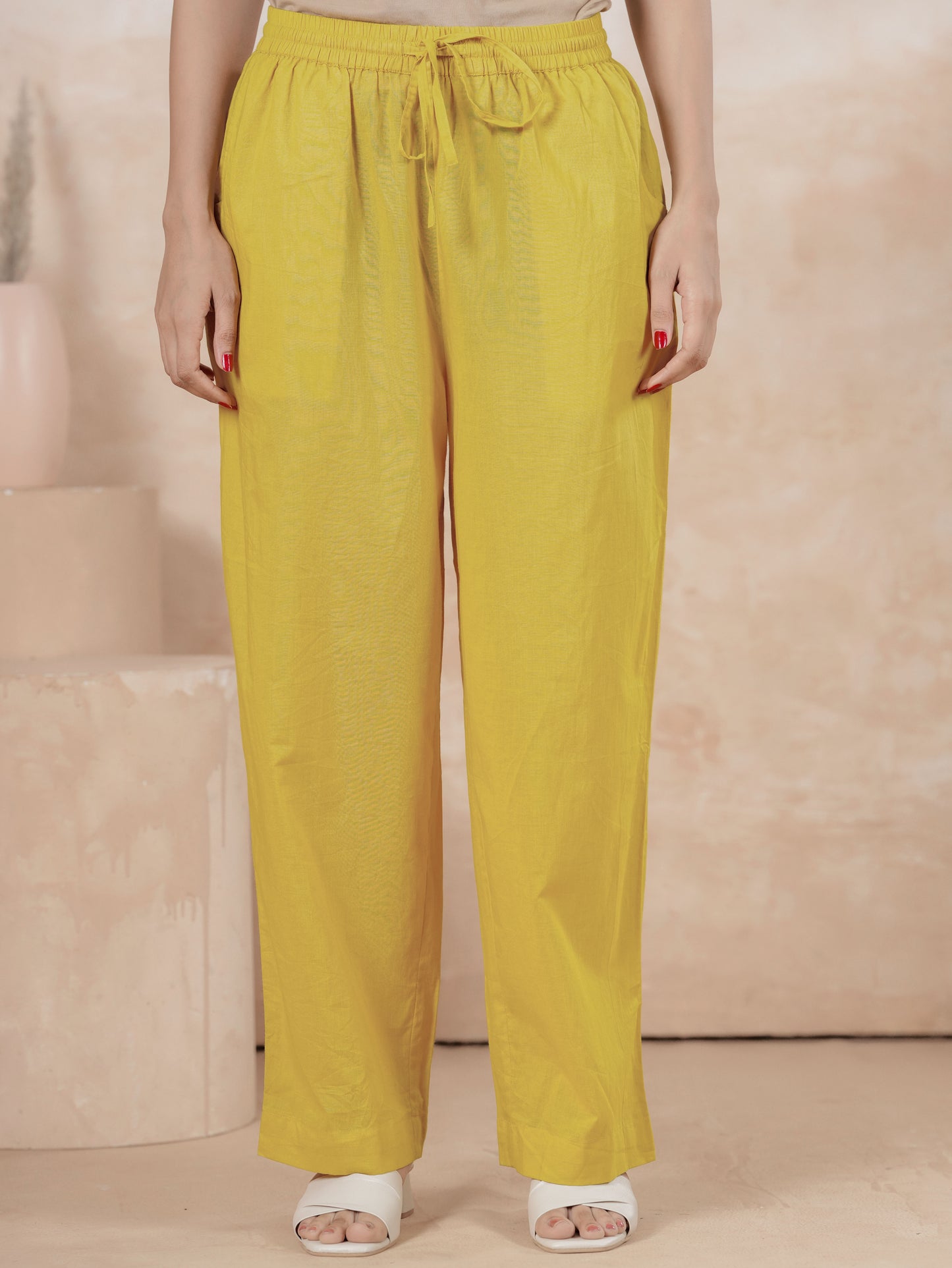Embroidered Soft Cotton Solid Flared Yellow Kurta