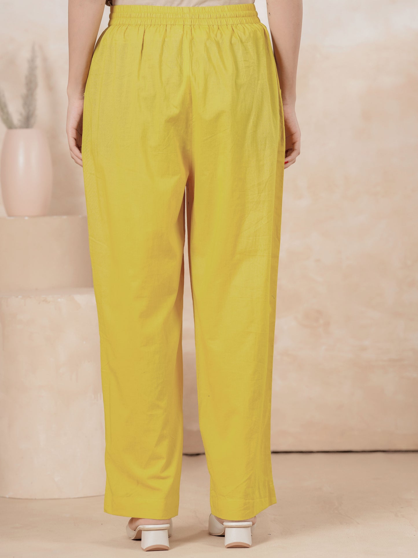 Embroidered Soft Cotton Solid Flared Yellow Kurta