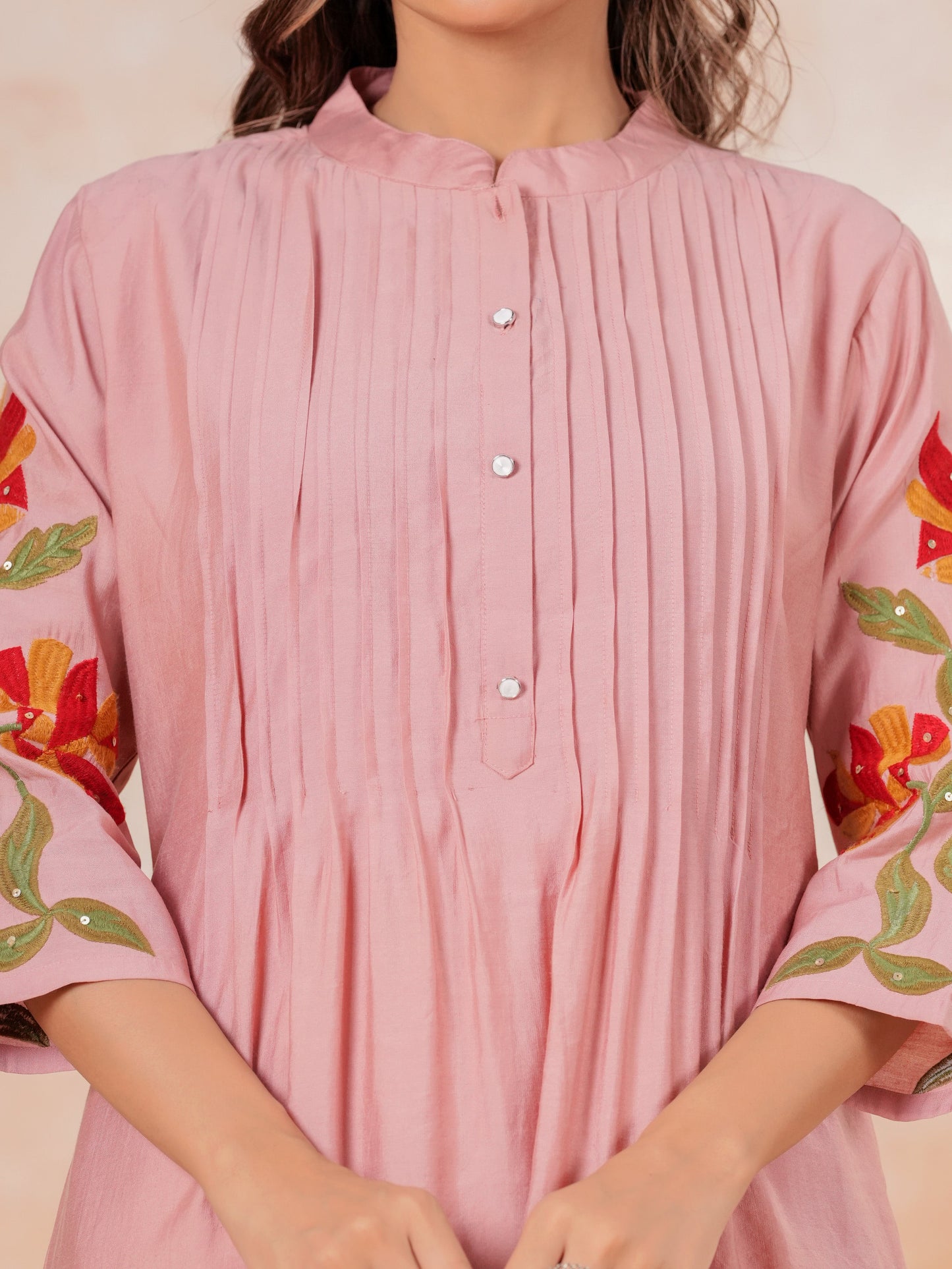 Embroidered Soft Cotton Solid Flared Pink Kurta