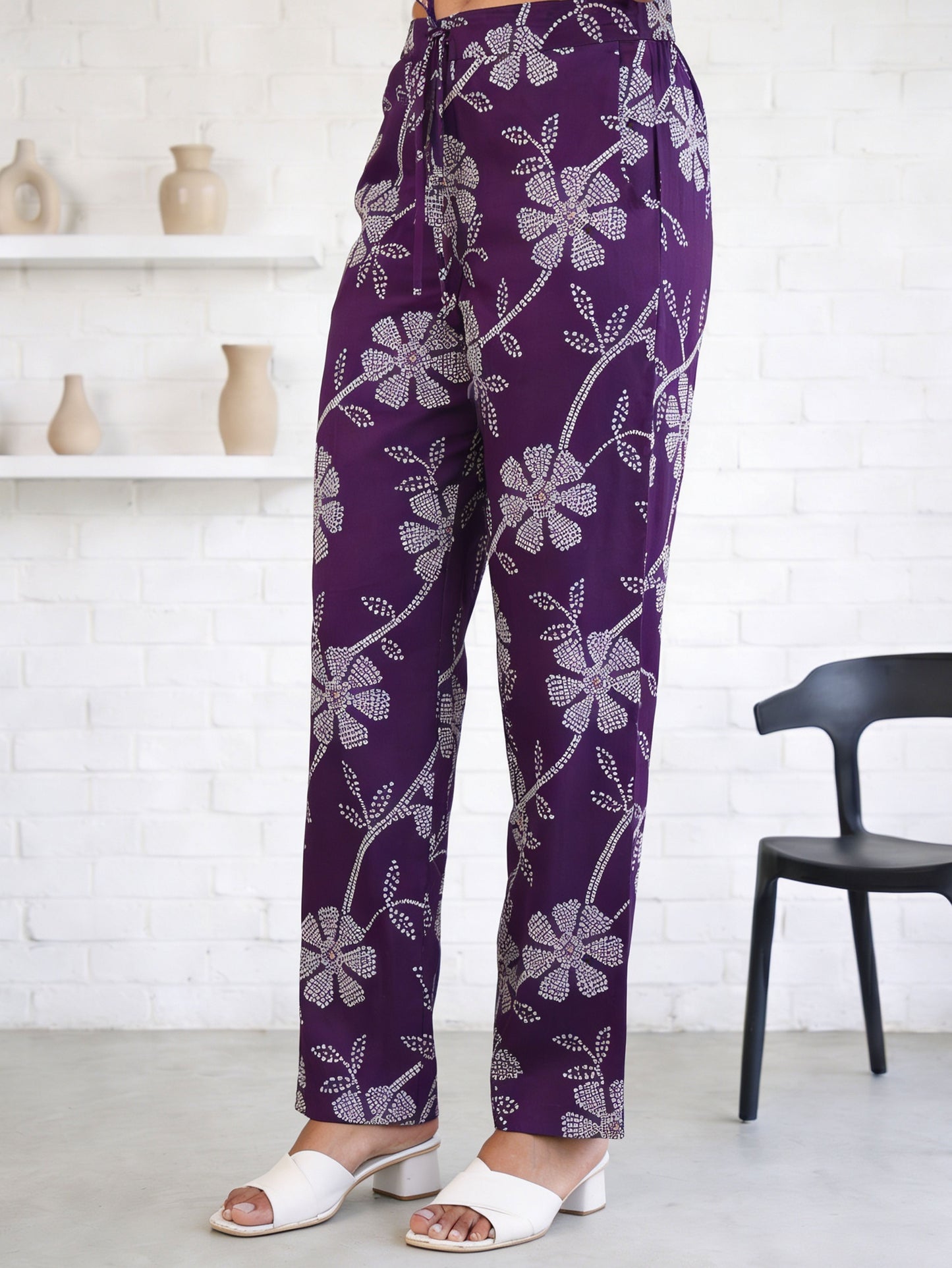 Viscose Floral Straight Purple Kurta