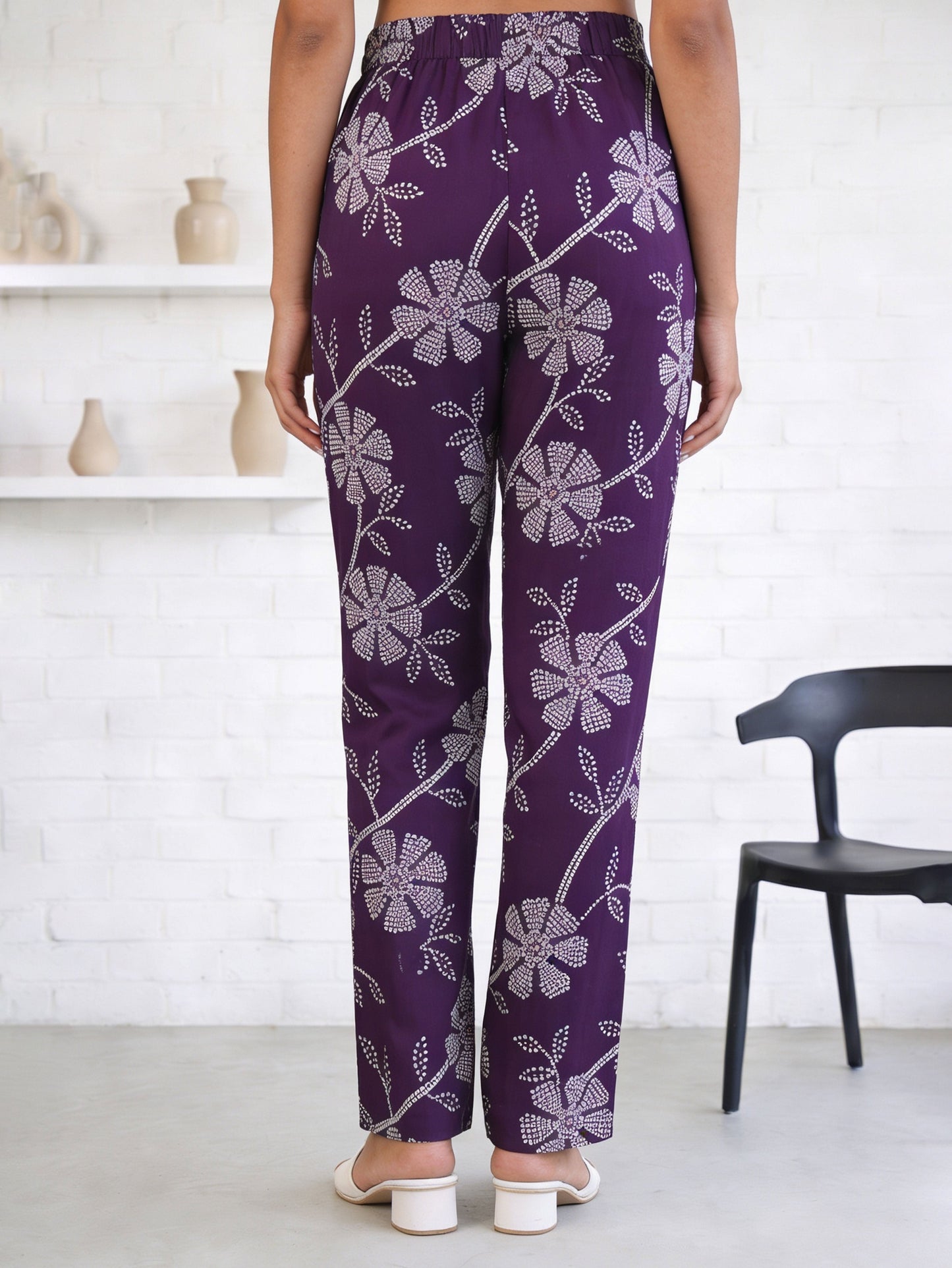 Viscose Floral Straight Purple Kurta