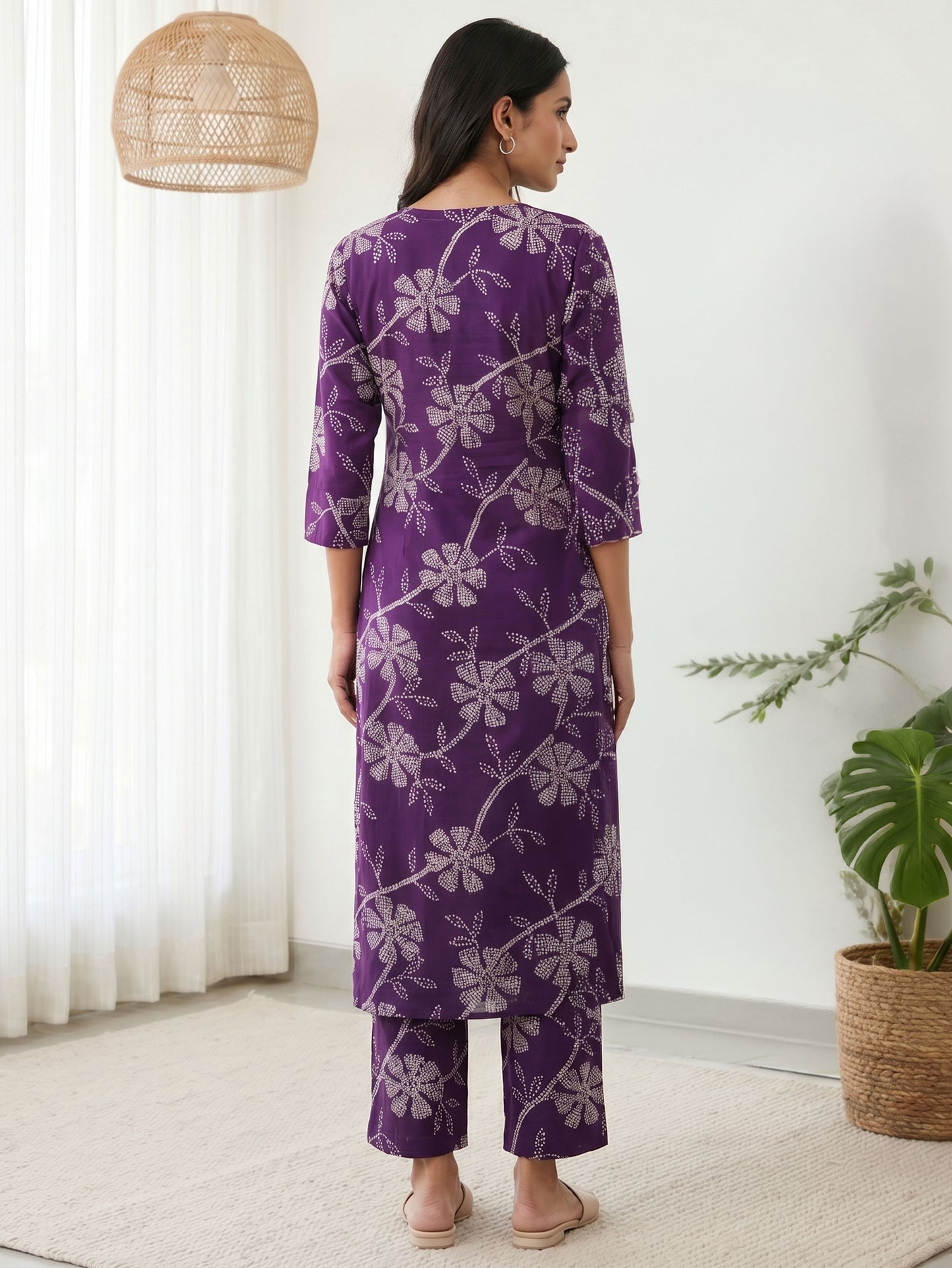 Viscose Floral Straight Purple Kurta