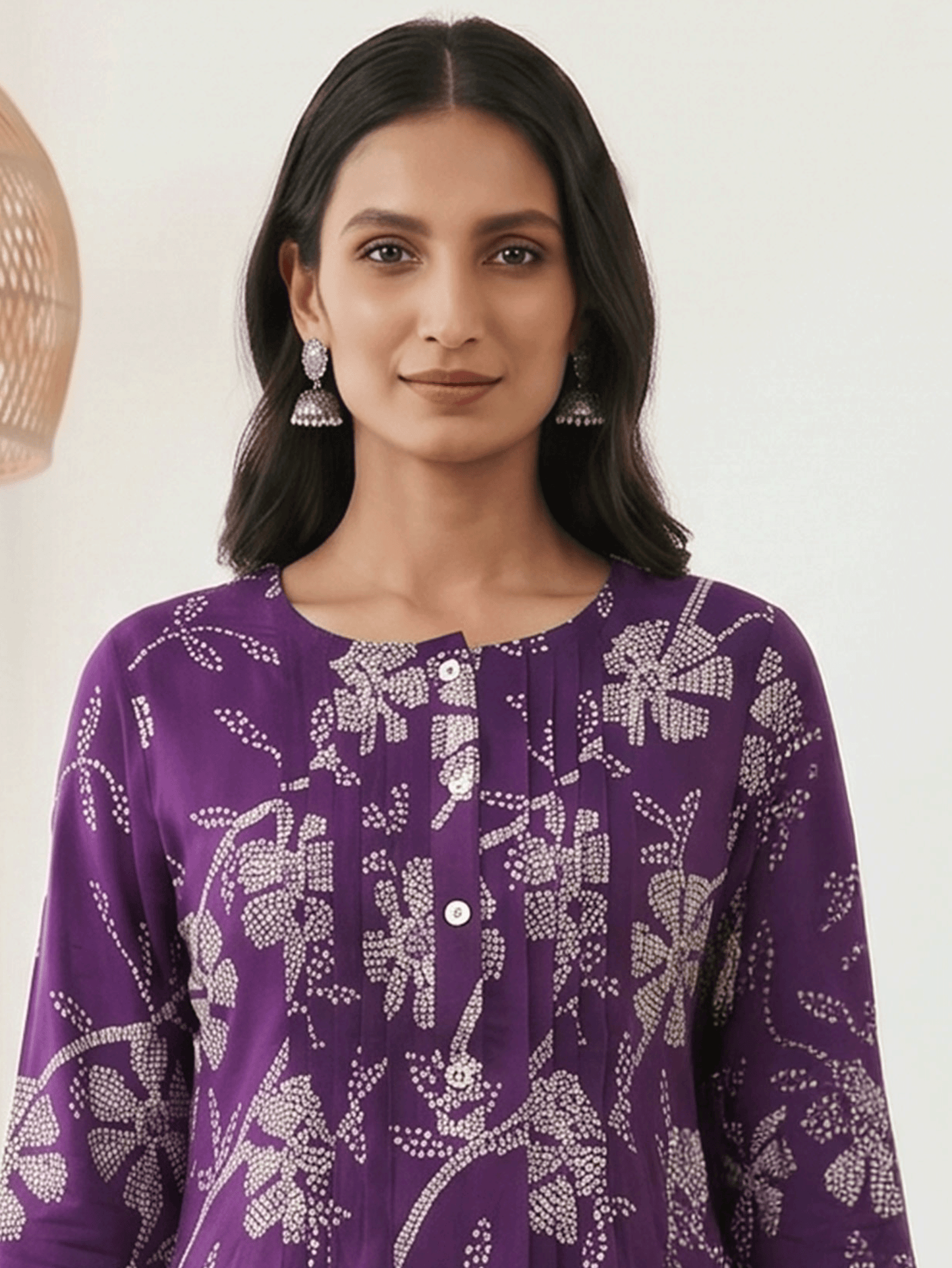 Viscose Floral Straight Purple Kurta