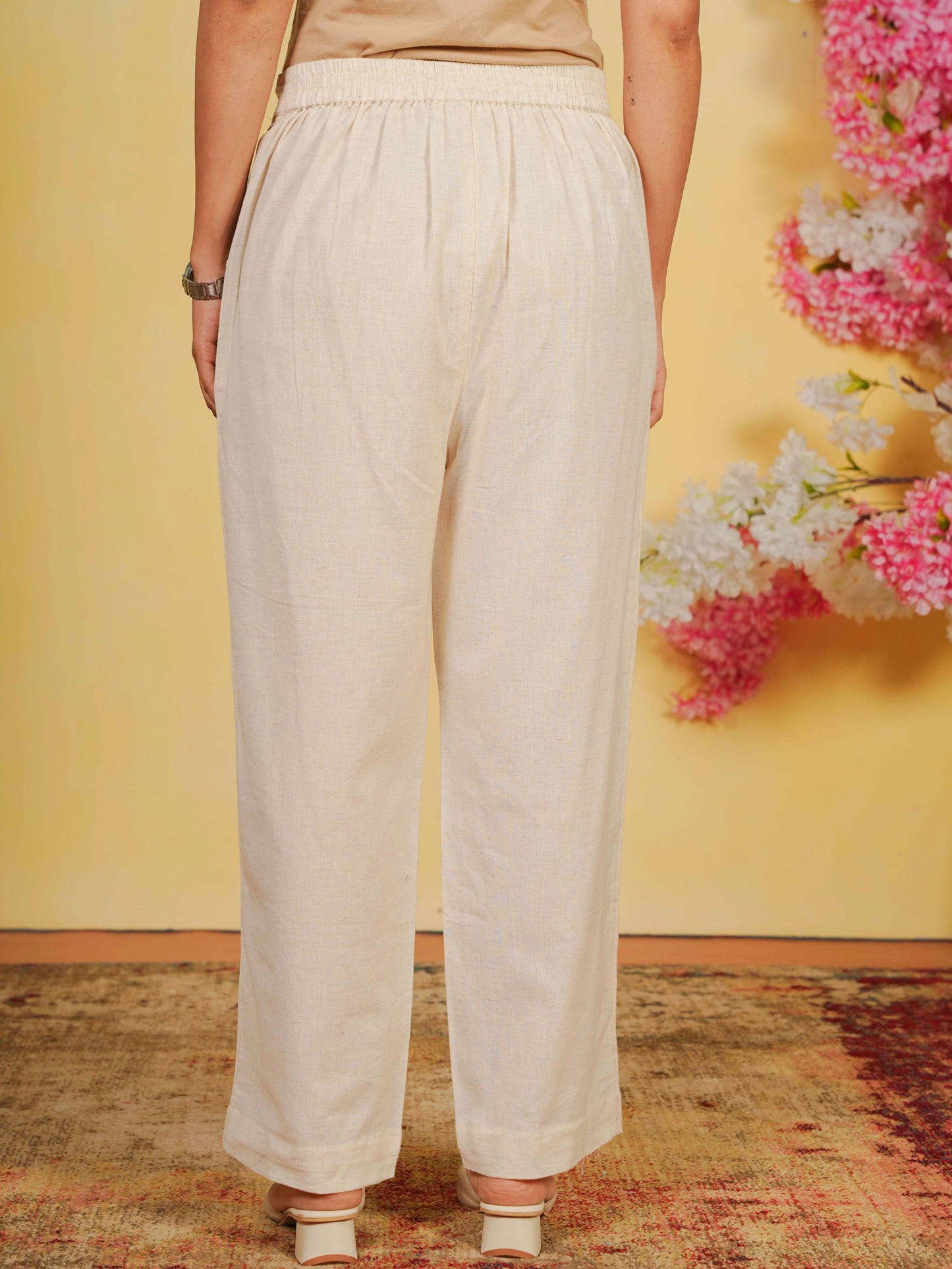 Embroidered Linen Cotton Solid Straight Off White Kurta