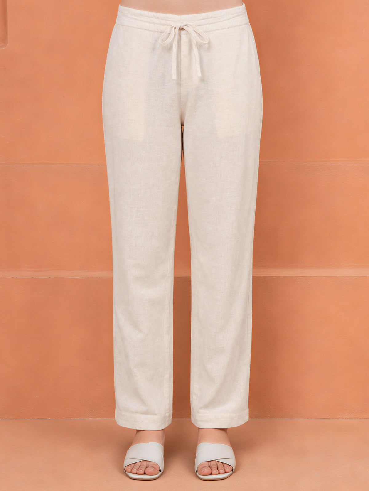 Embroidered Linen Cotton Solid Straight Off White Kurta