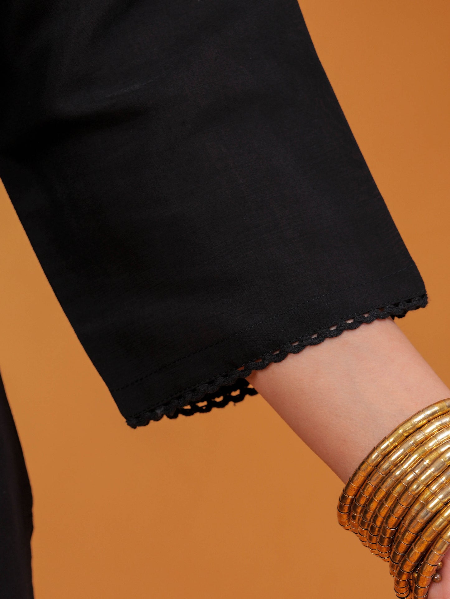 Embroidered Chanderi Solid Straight Black Kurta