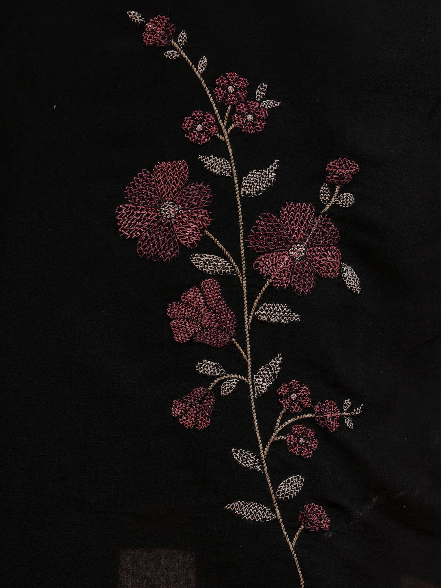 Embroidered Chanderi Solid Straight Black Kurta