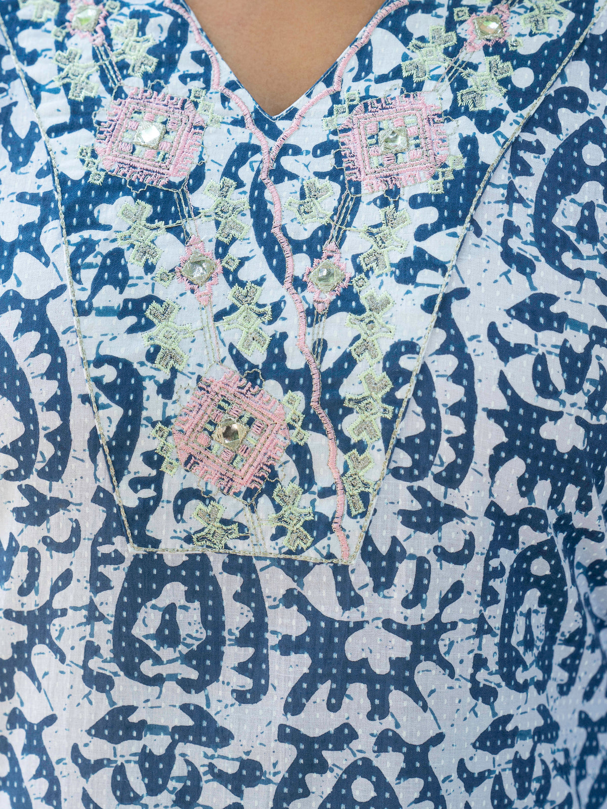 Embroidered Soft Cotton Batik Straight Blue Kurta