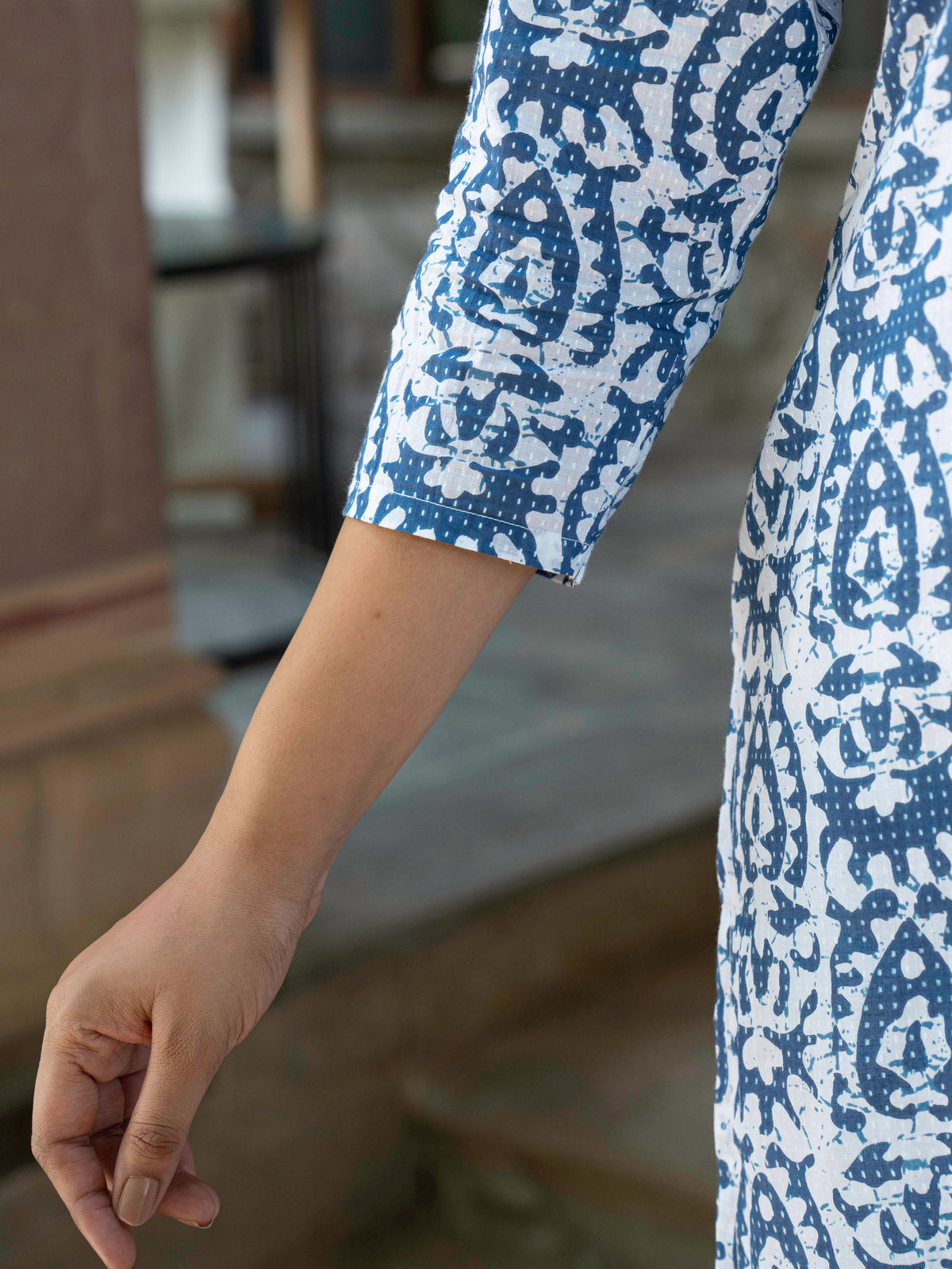 Embroidered Soft Cotton Batik Straight Blue Kurta
