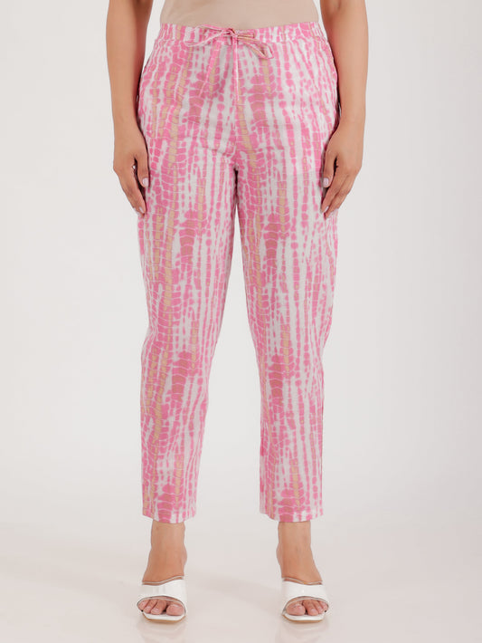 Soft Cotton Tie-Dye Pink Tapered Trousers