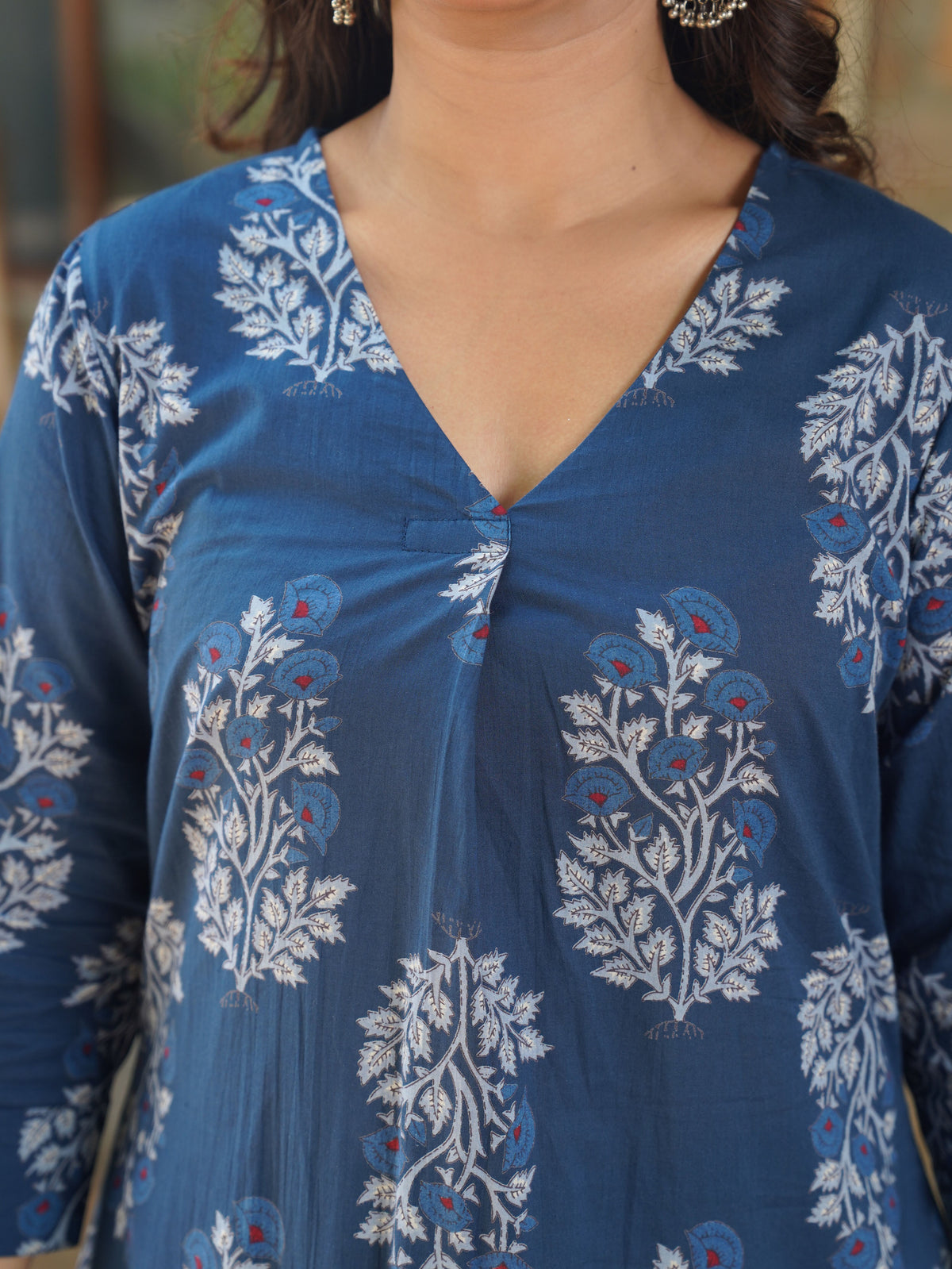 Soft cotton butta a-line indigo blue kurta