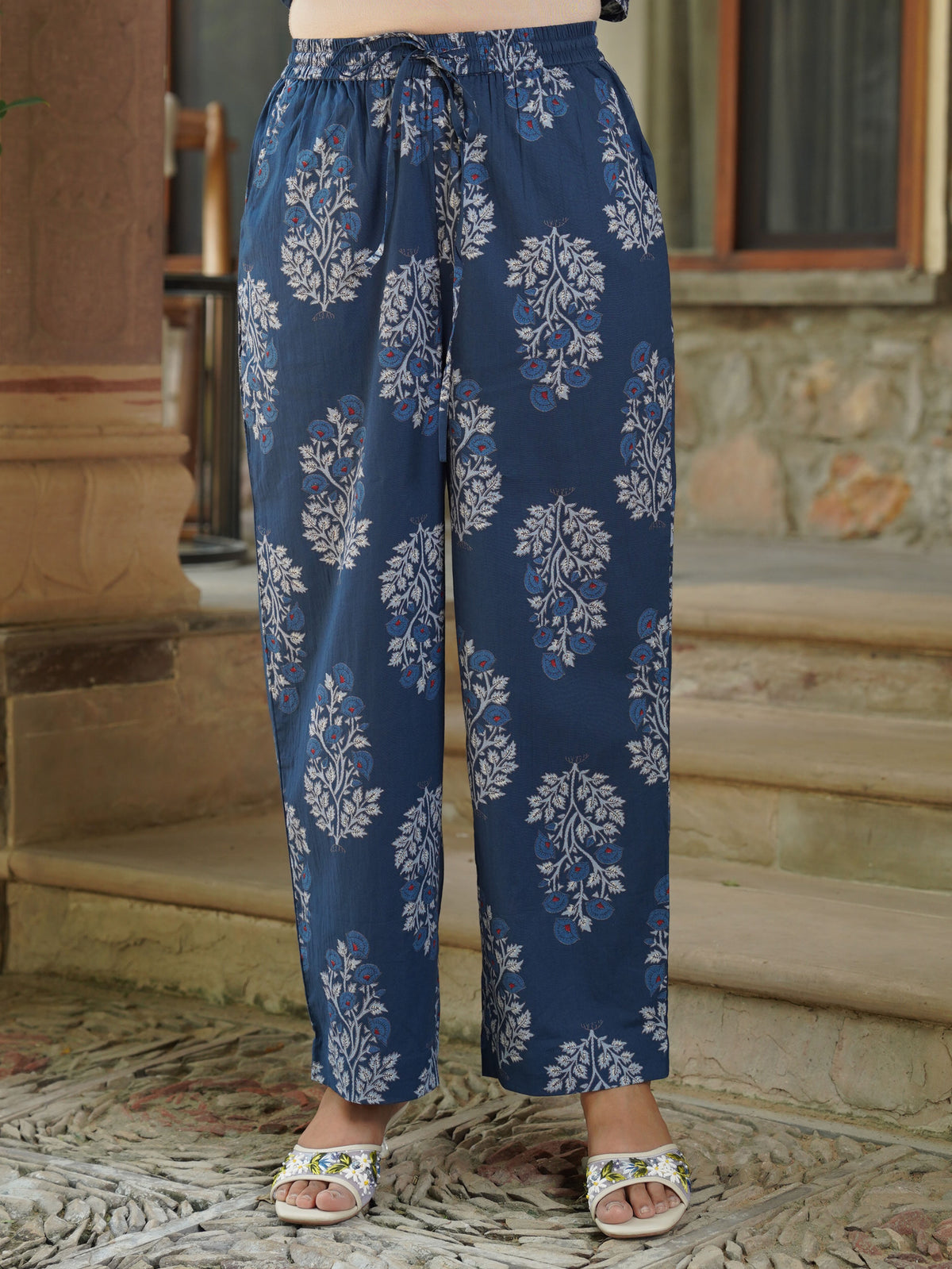 Soft cotton butta a-line indigo blue kurta