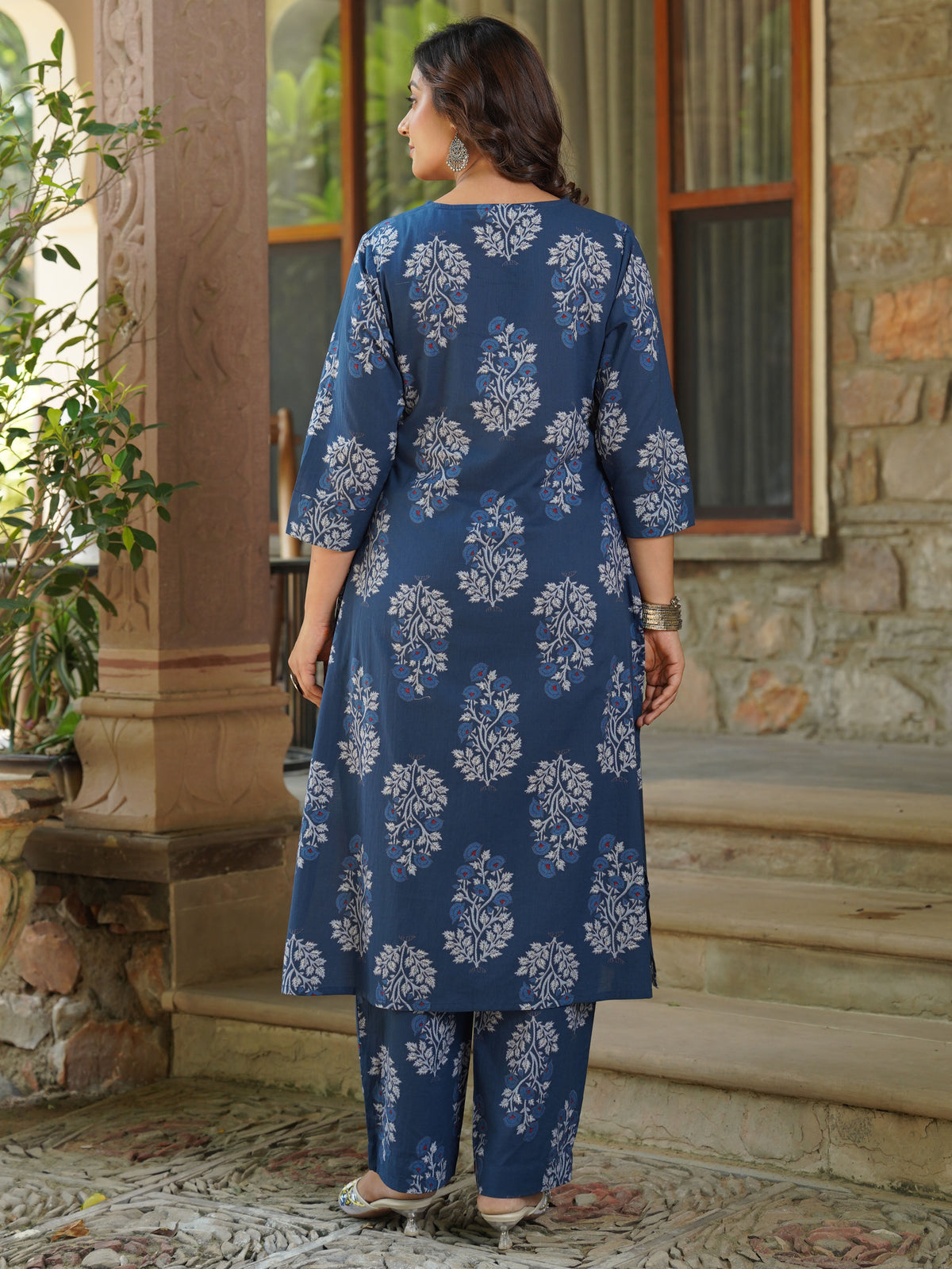 Soft cotton butta a-line indigo blue kurta
