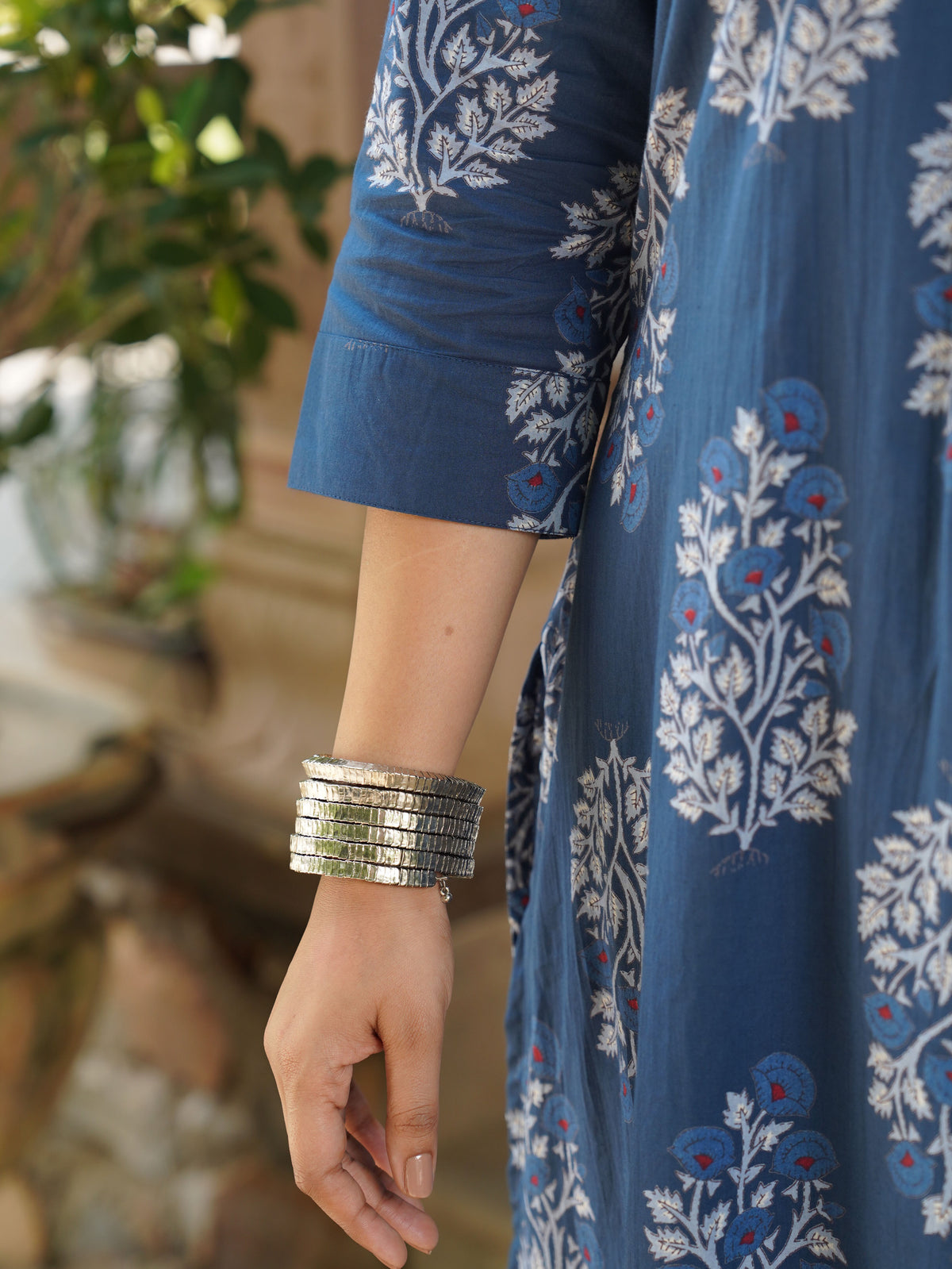 Soft cotton butta a-line indigo blue kurta