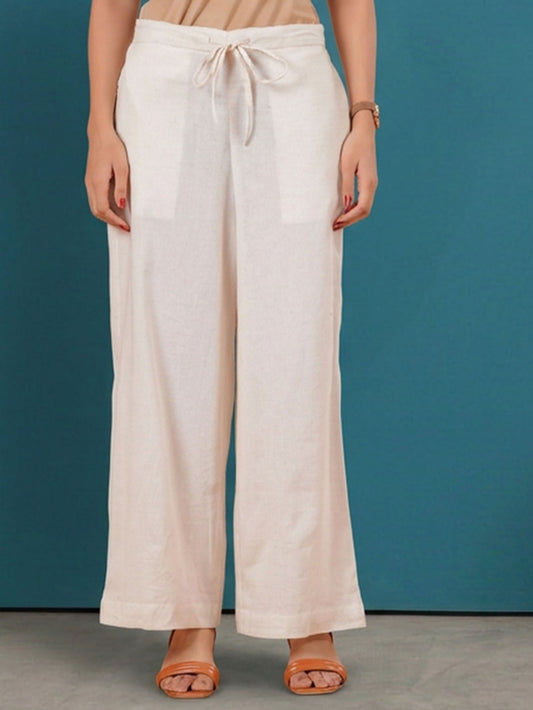 Linen Cotton Solid Off White Palazzo