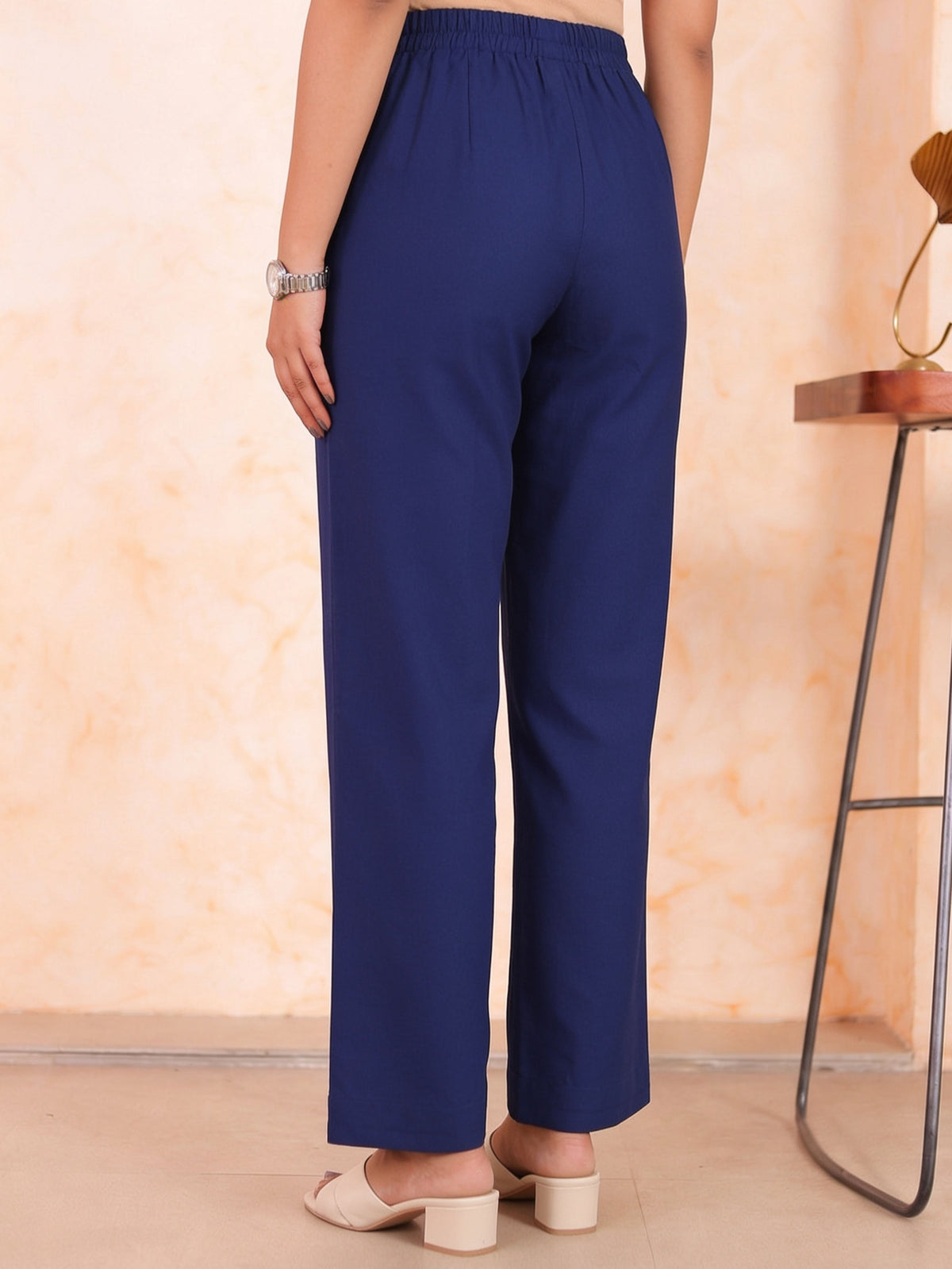 Embroidered Linen cotton Solid Straight Blue Kurta