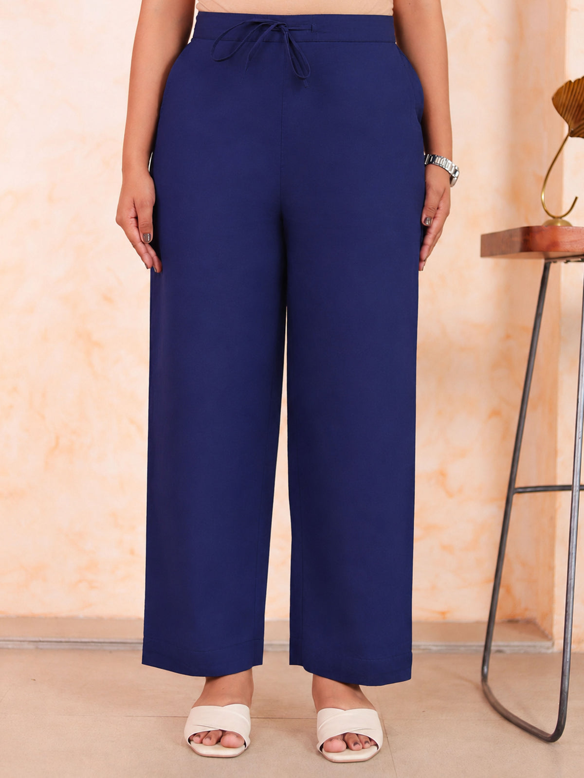 Embroidered Linen cotton Solid Straight Blue Kurta