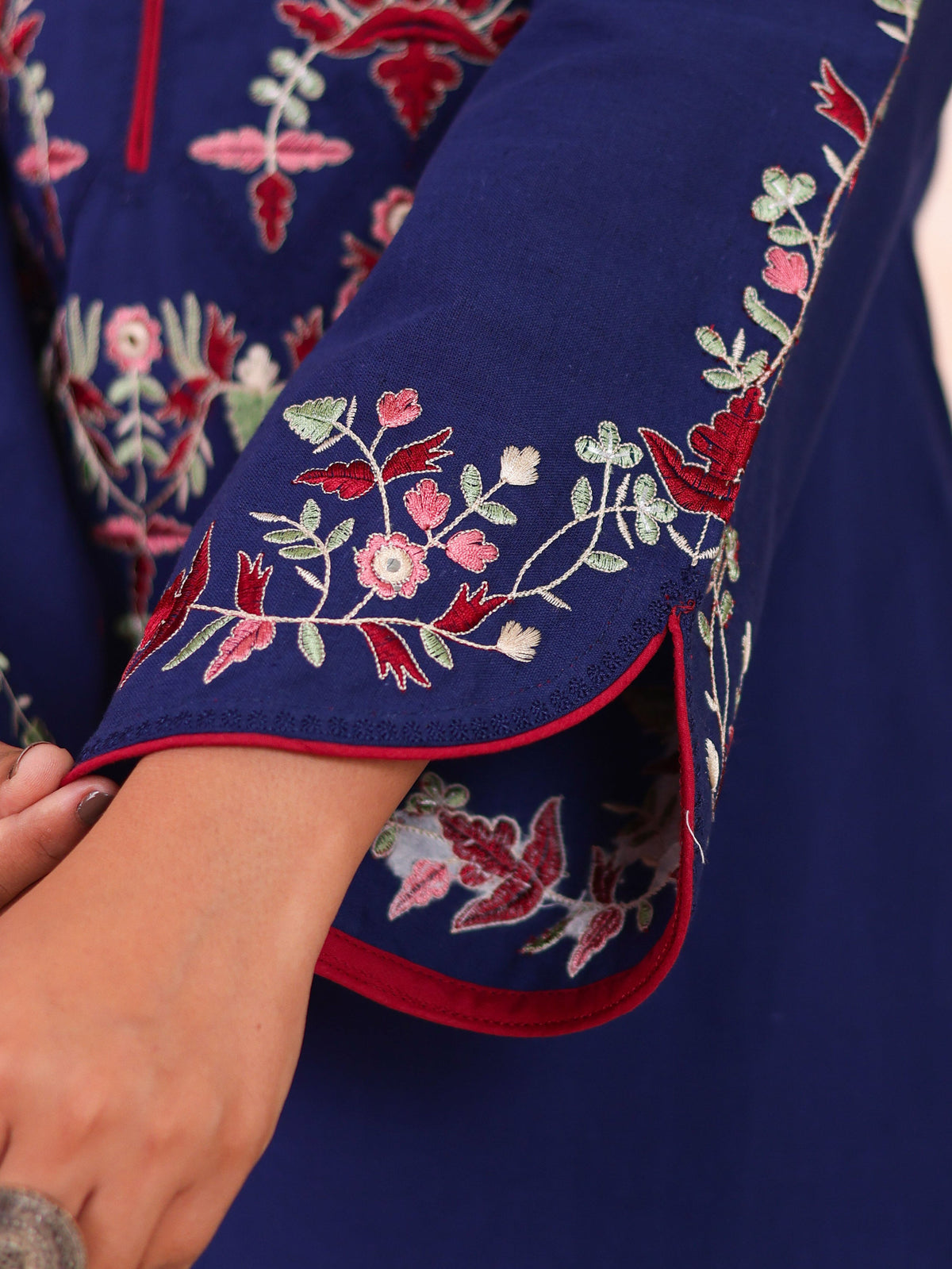 Embroidered Linen cotton Solid Straight Blue Kurta