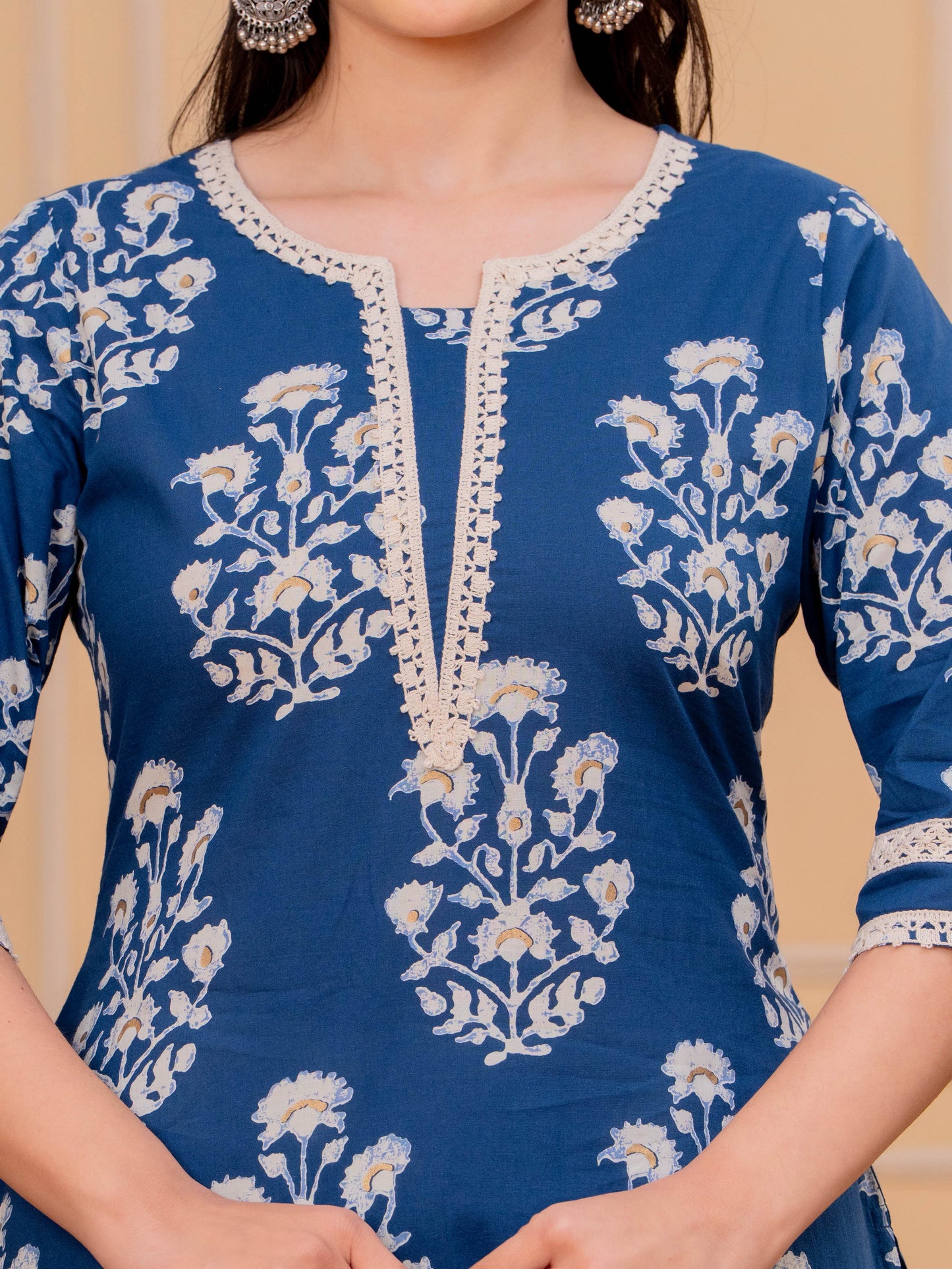 Soft Cotton Floral Straight Blue Kurta