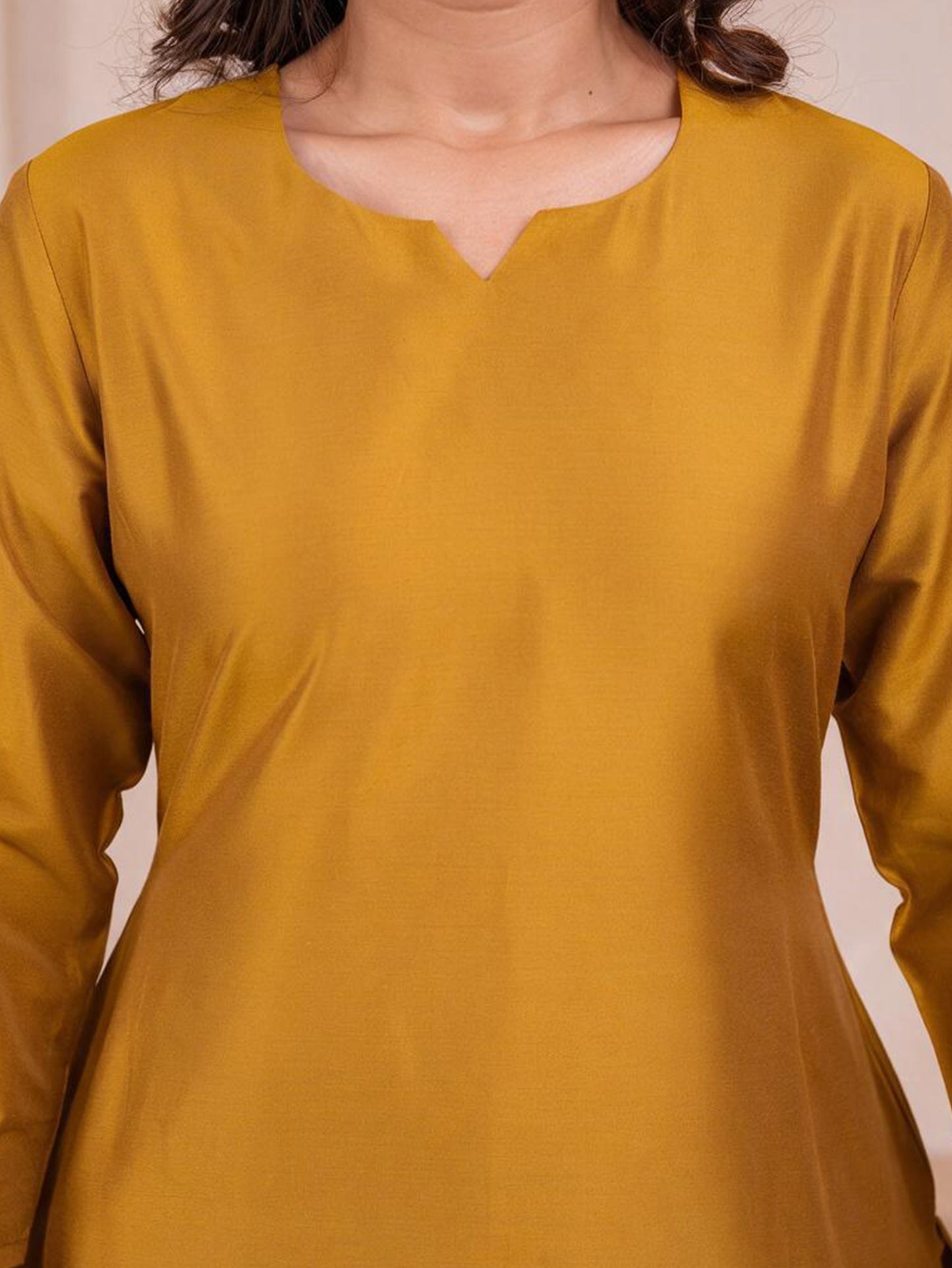 Blended silk Solid Straight Yellow Kurta