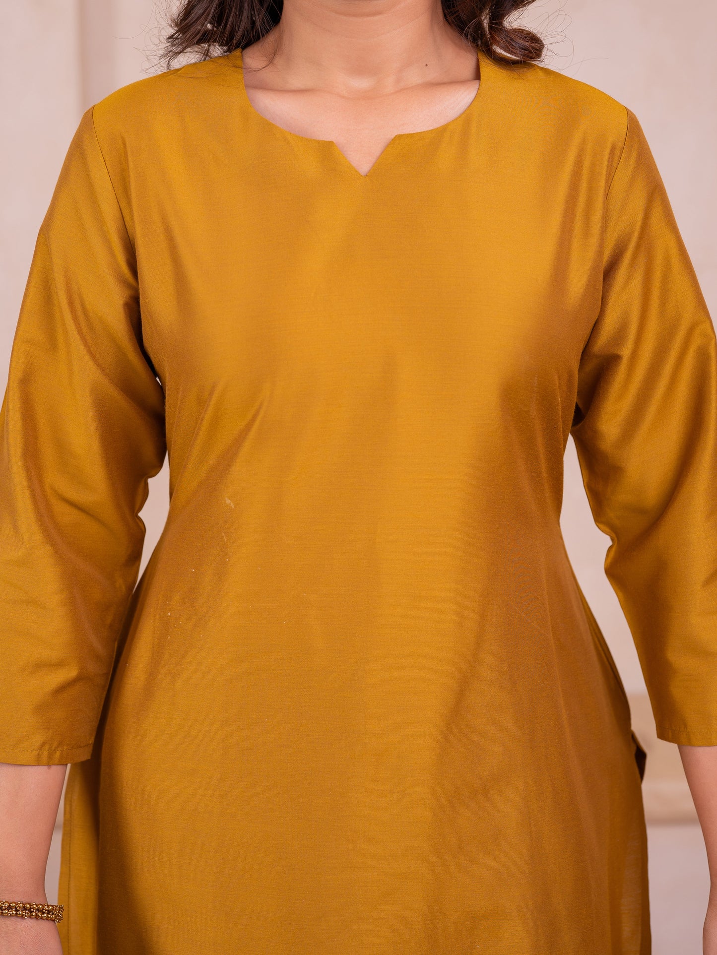 Blended silk Solid Straight Yellow Kurta