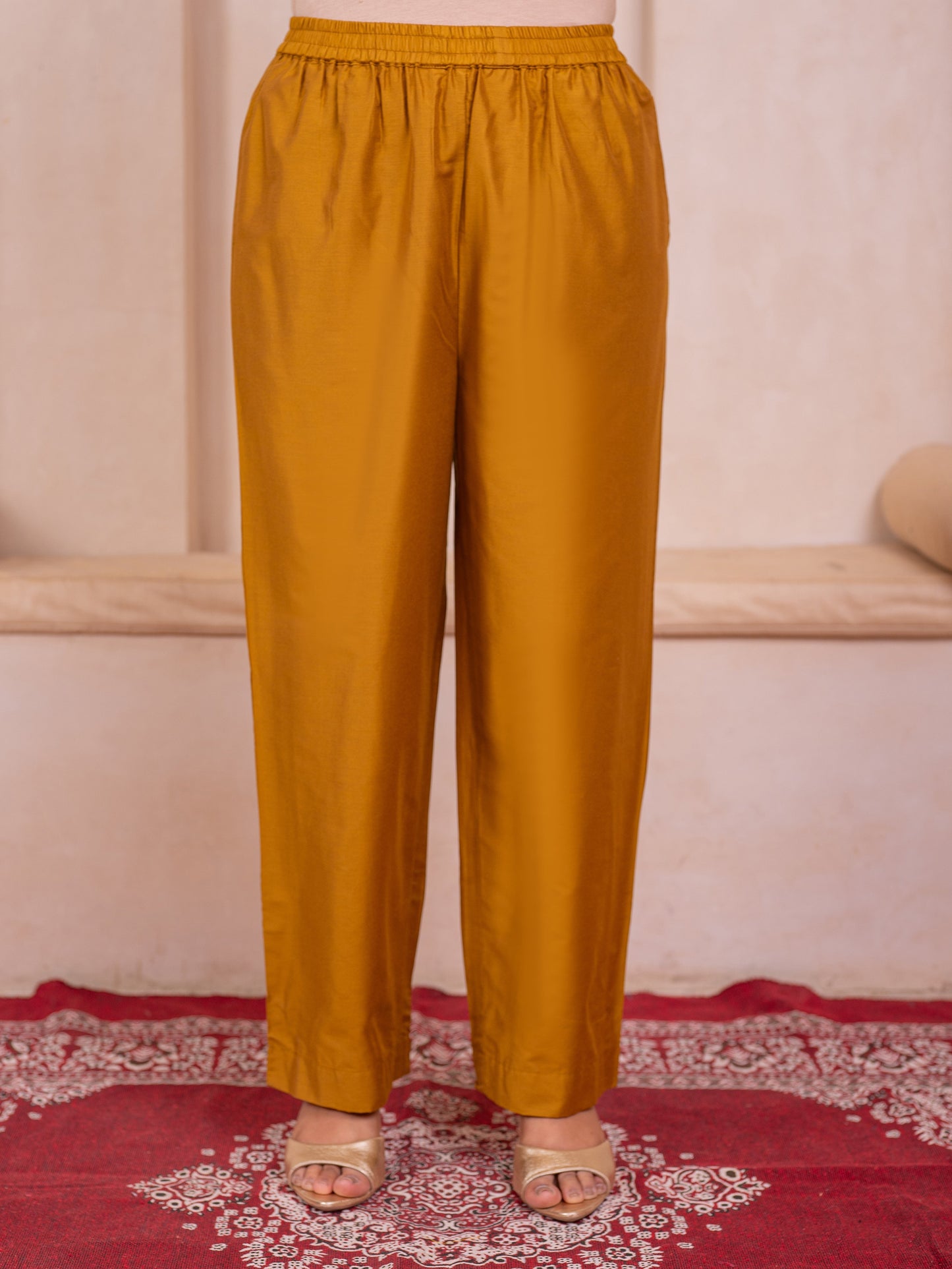 Blended silk Solid Straight Yellow Kurta
